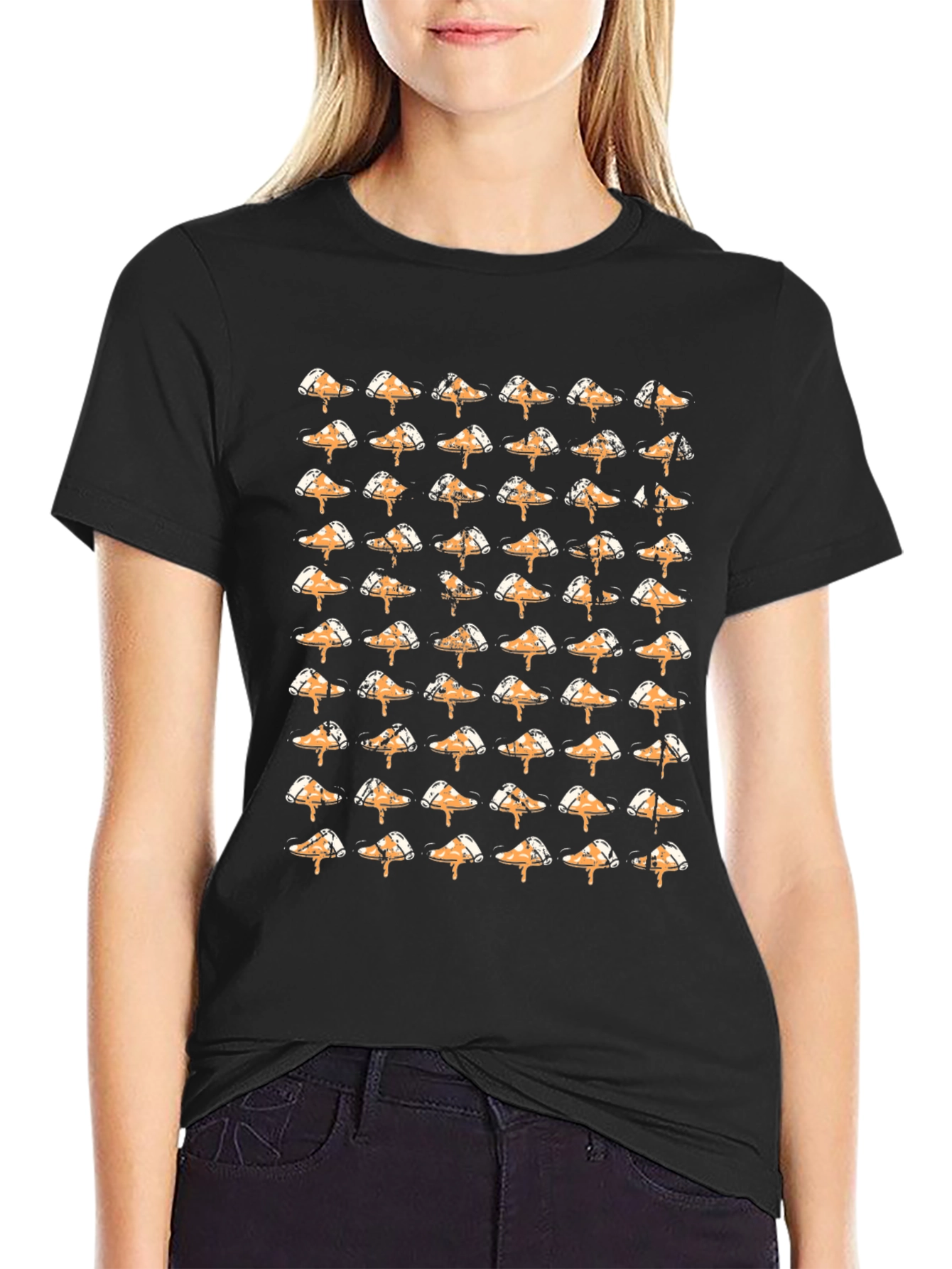 Pizza Slice T-Shirt - Unique Pattern Black Tee
