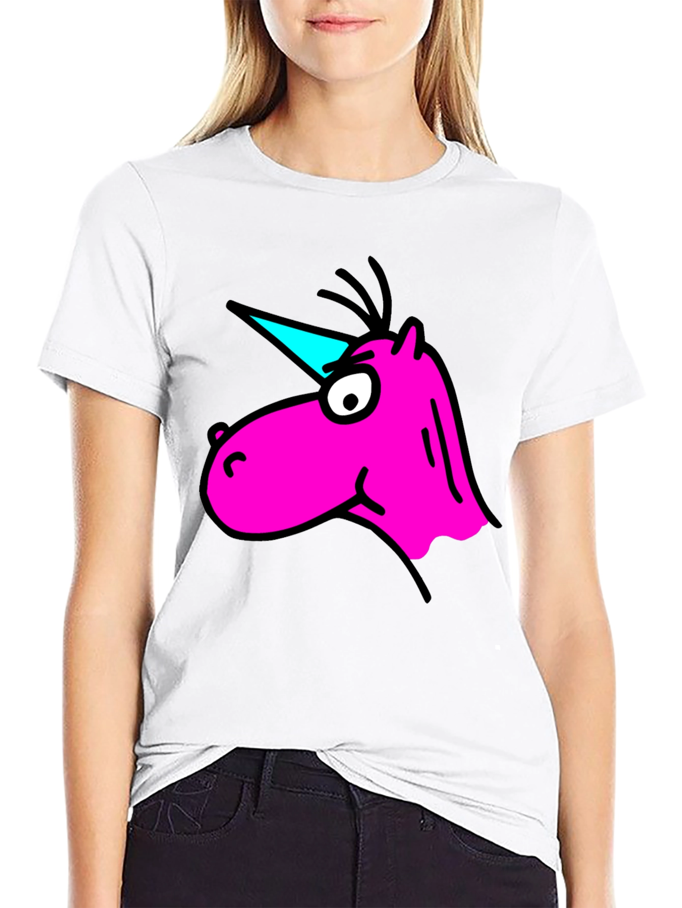 Cartoon Unicorn Graphic Black T-Shirt