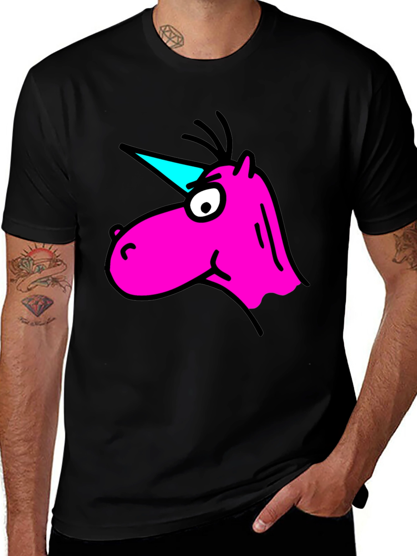 Cartoon Unicorn Graphic Black T-Shirt
