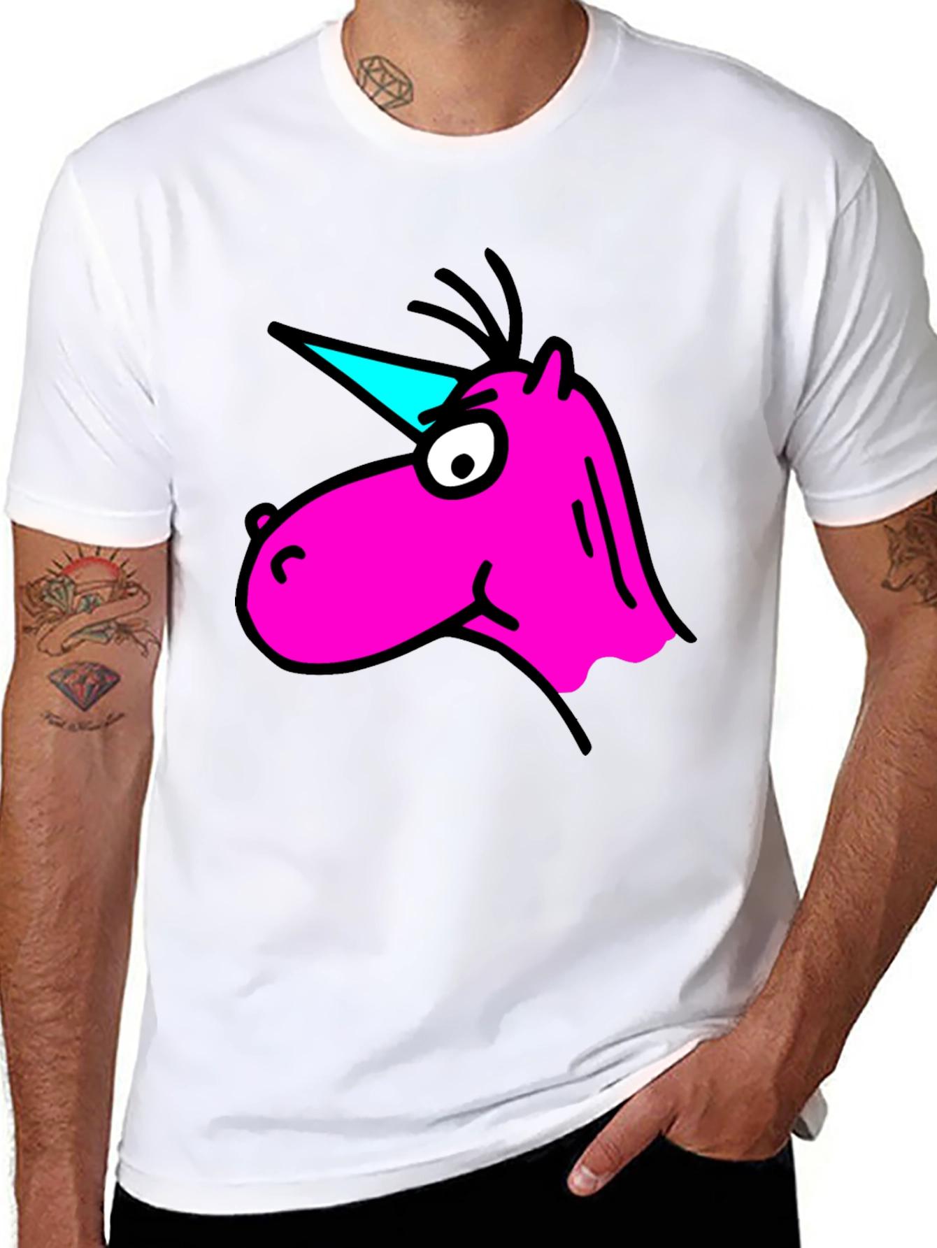 Cartoon Unicorn Graphic Black T-Shirt