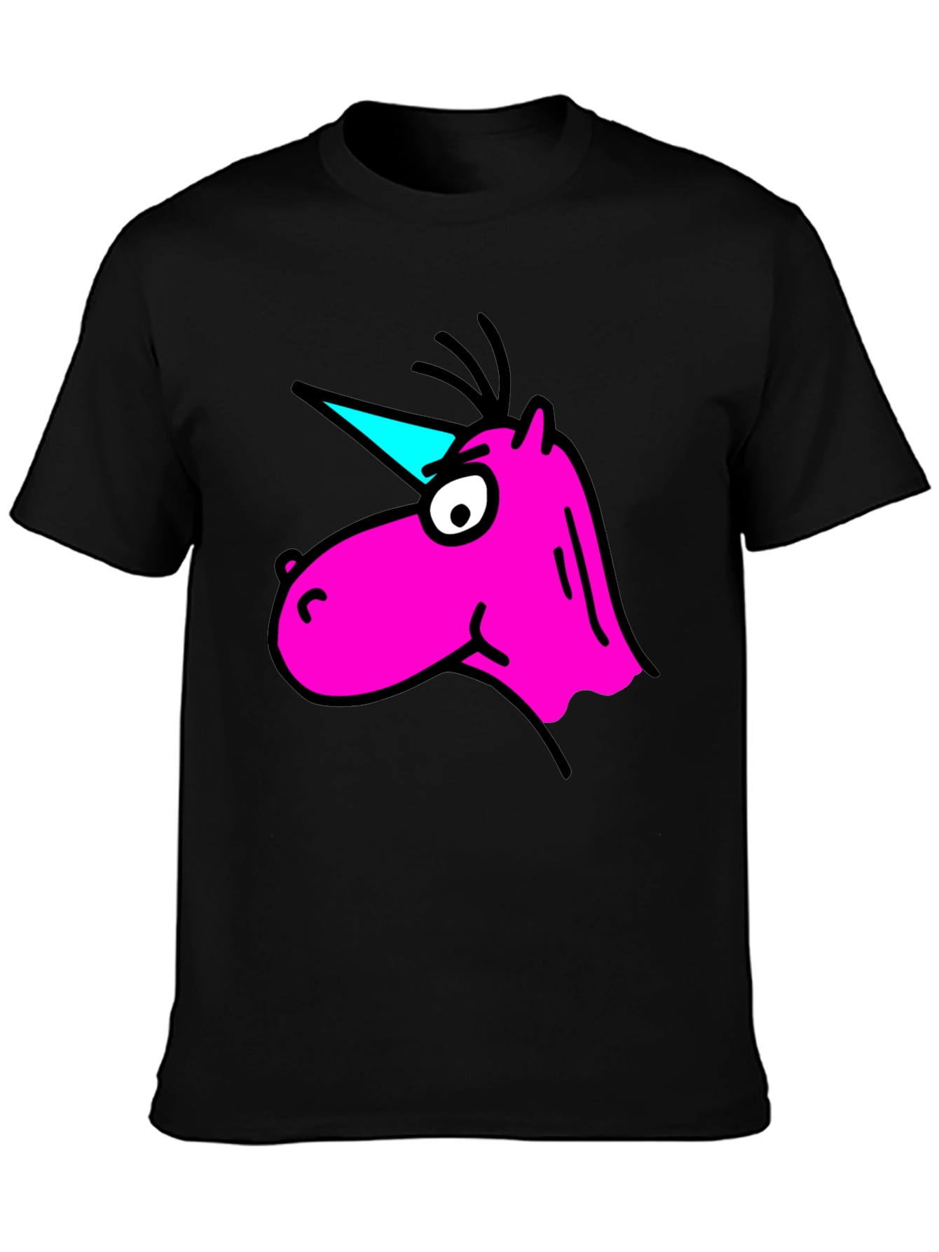 Cartoon Unicorn Graphic Black T-Shirt