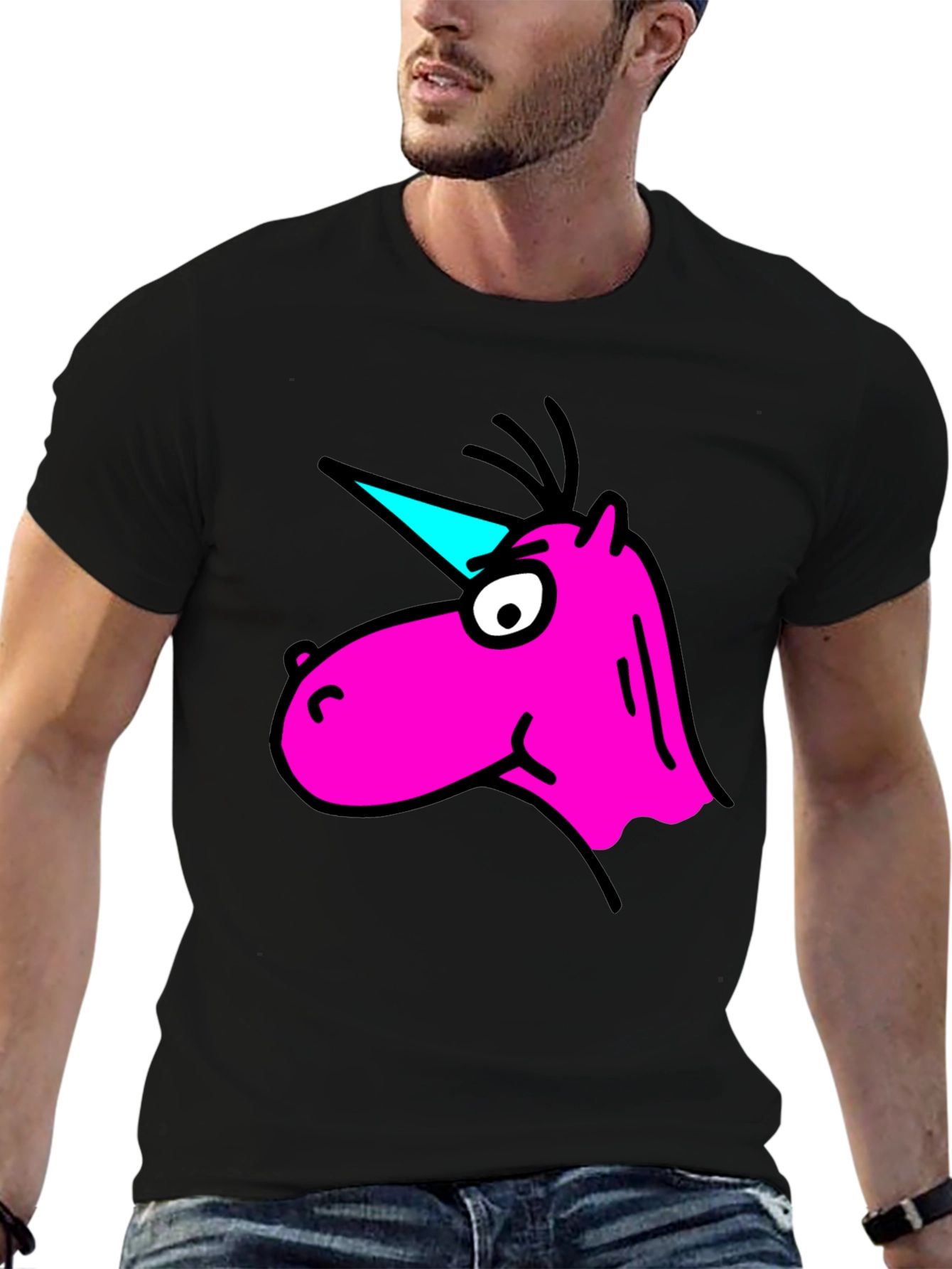 Cartoon Unicorn Graphic Black T-Shirt