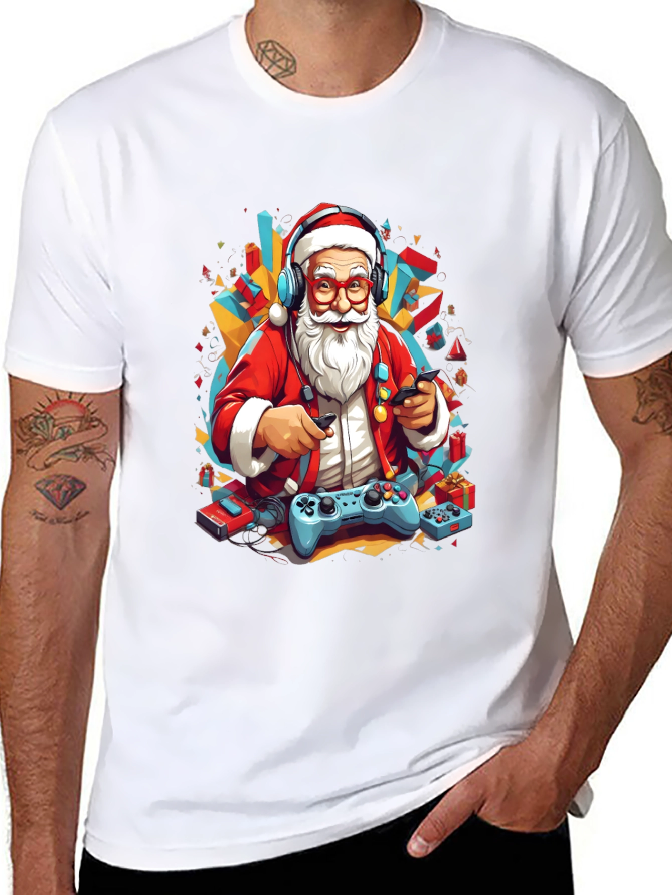 Gaming Santa T-Shirt - Holiday Gamer Style