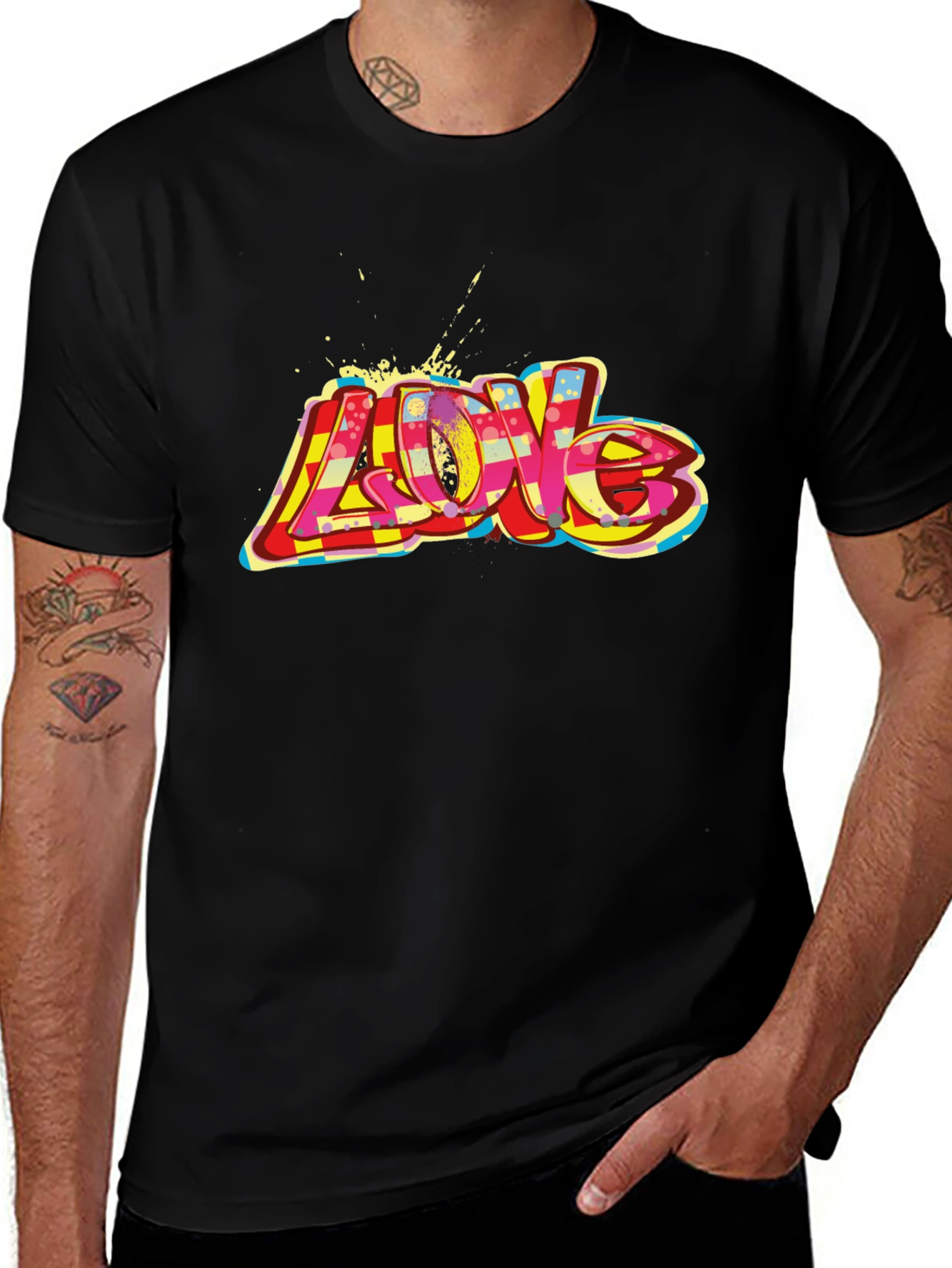Love Graffiti Style Black T-Shirt
