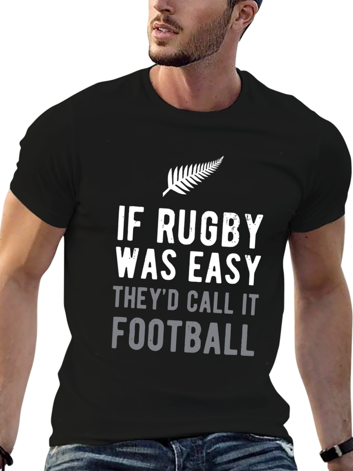 Rugby vs Football Graphic T-Shirt - Black