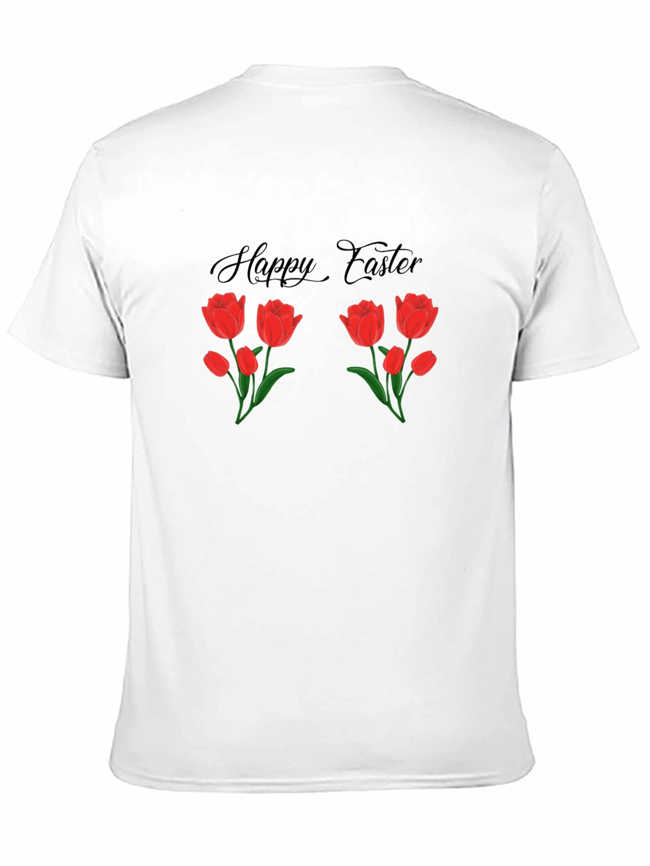 Happy Easter Tulip Graphic Black T-Shirt