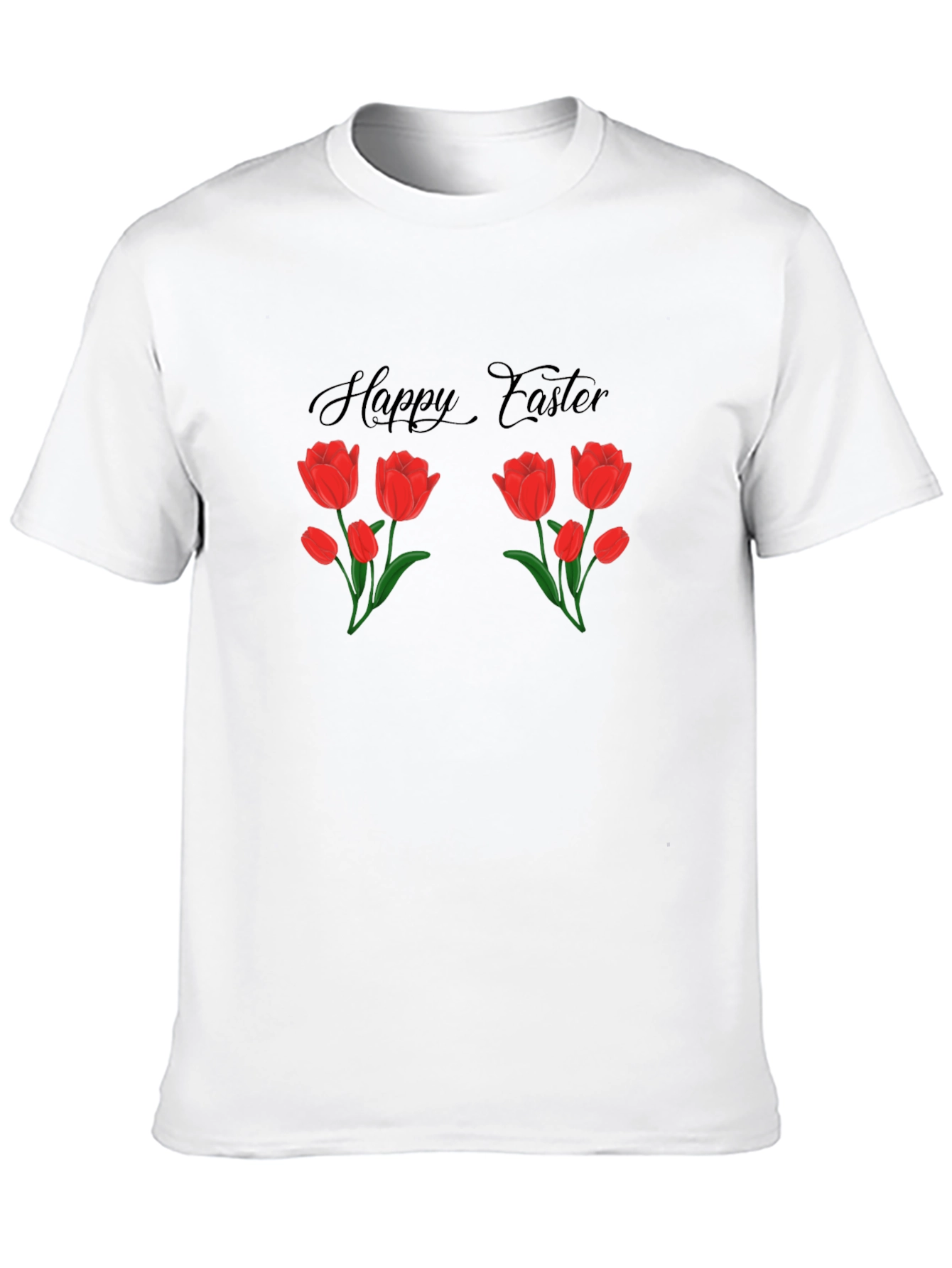 Happy Easter Tulip Graphic Black T-Shirt