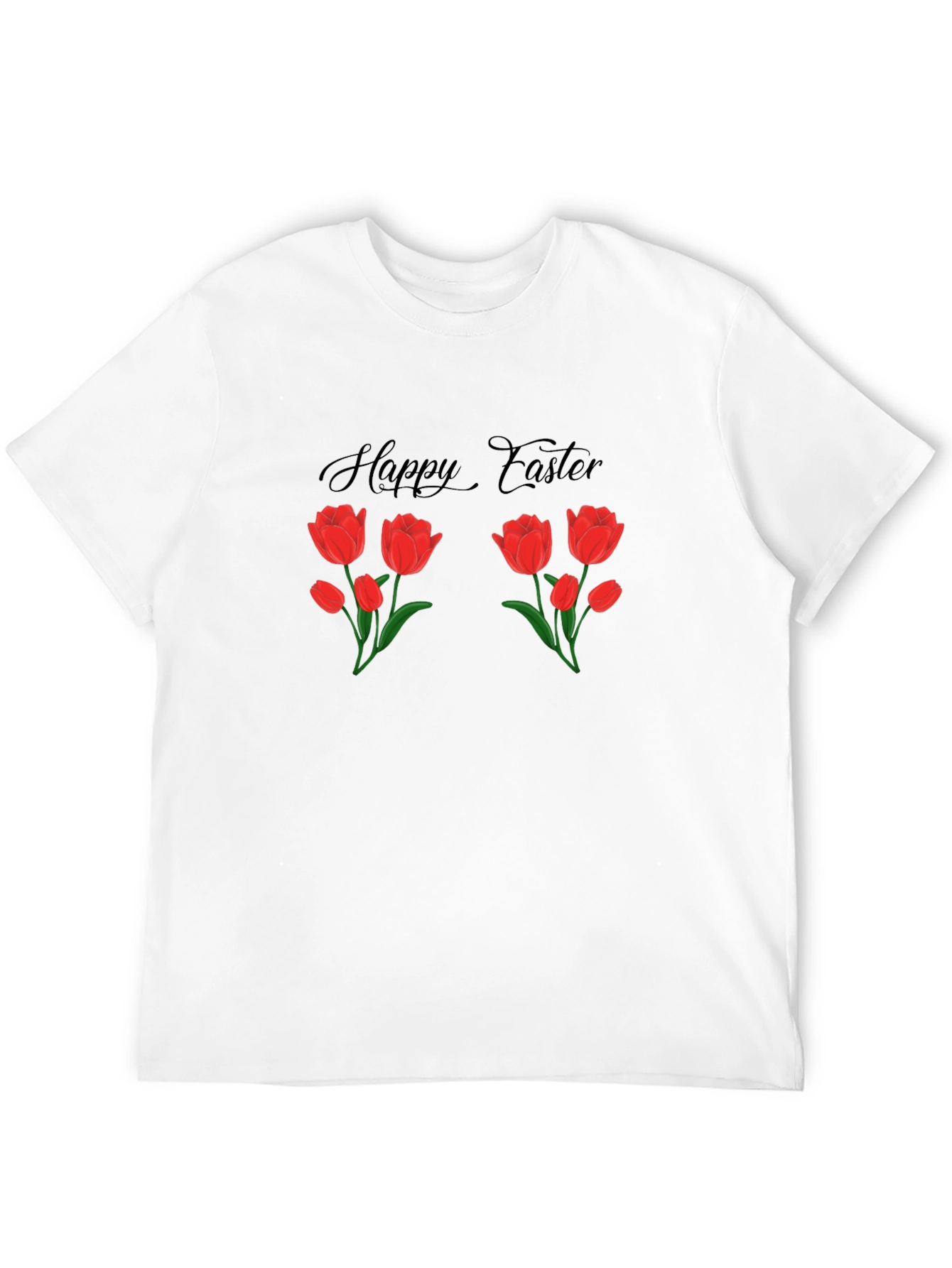 Happy Easter Tulip Graphic Black T-Shirt