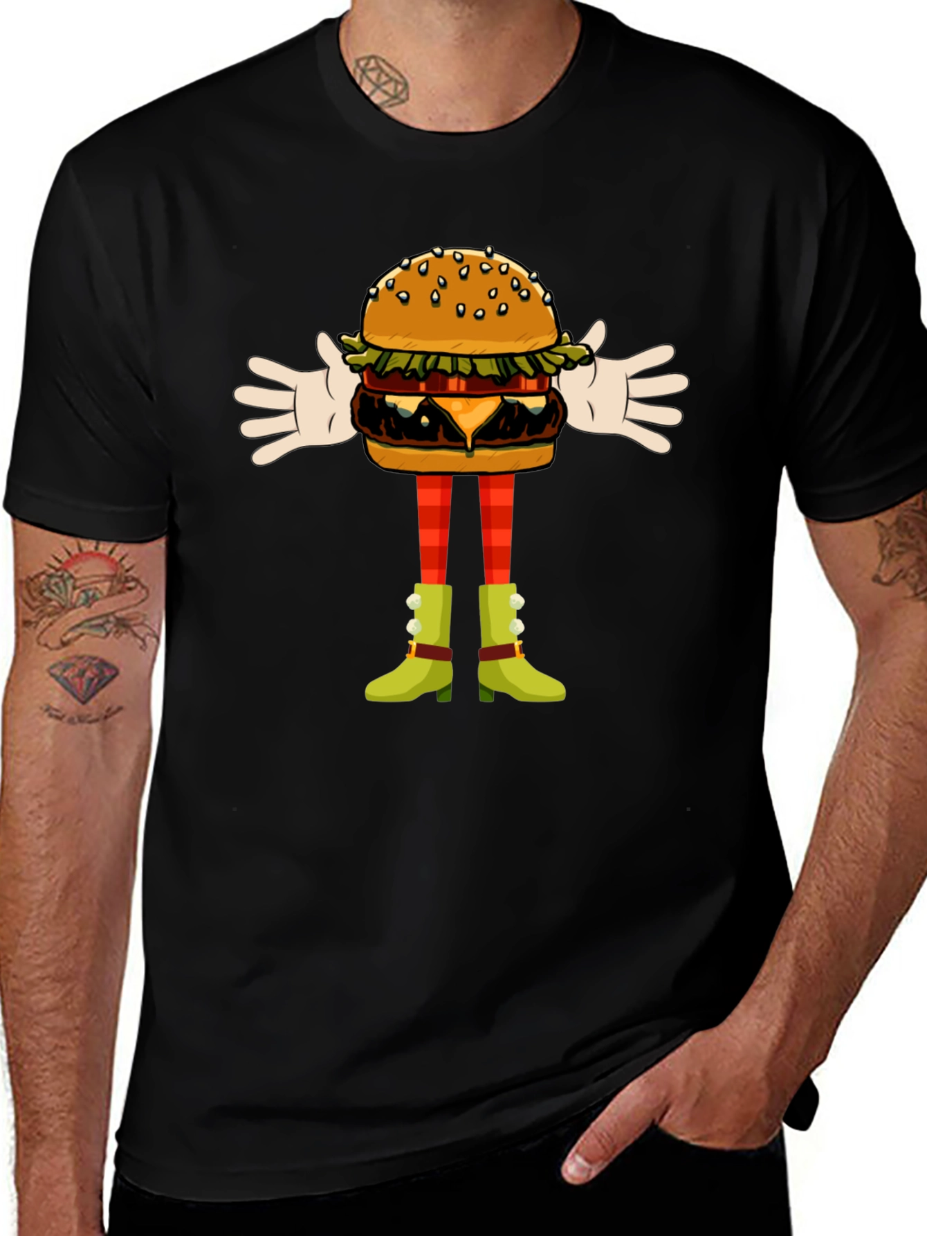 Funny Burger Character Graphic Tee