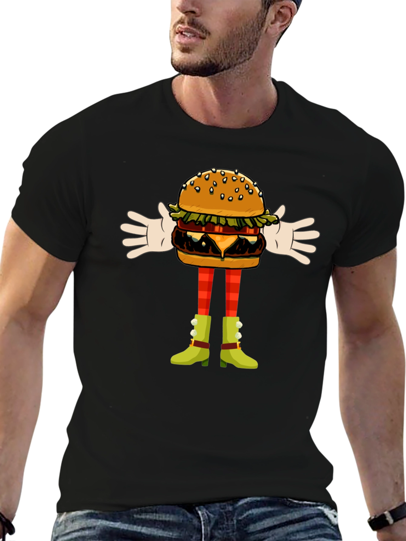 Funny Burger Character Graphic Tee