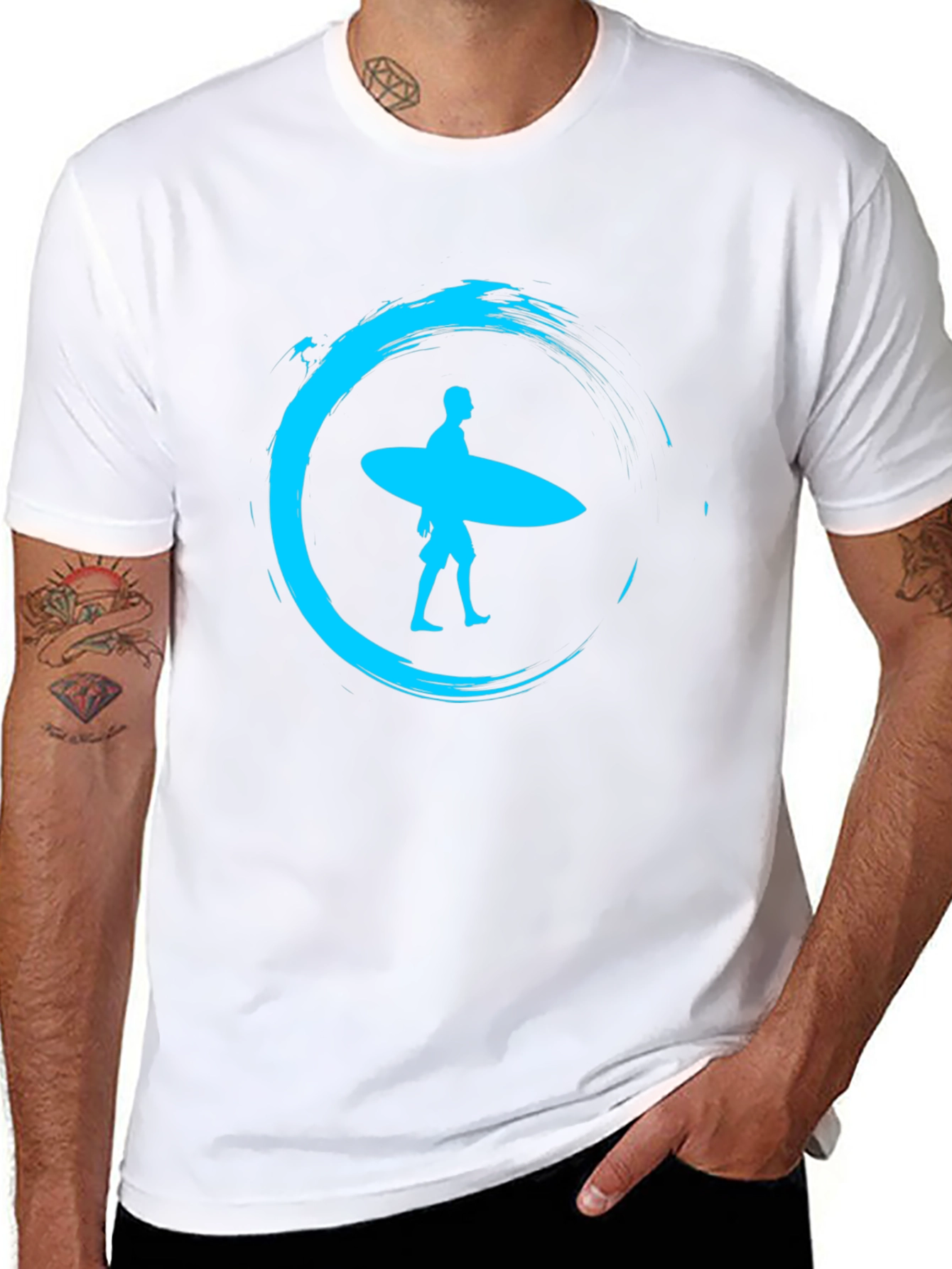 Surfer Silhouette Tee - Black Cotton Graphic T-Shirt