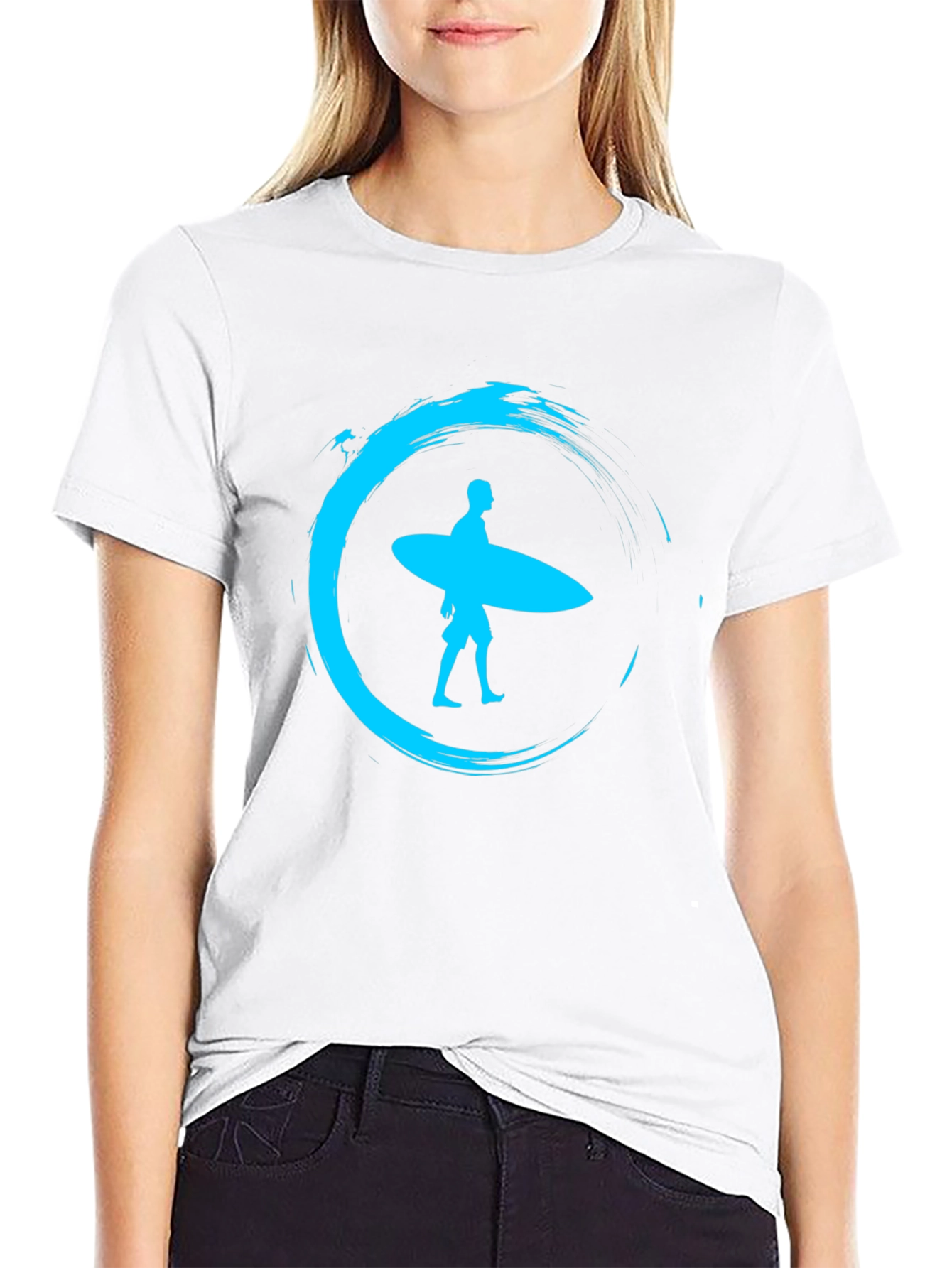 Surfer Silhouette Tee - Black Cotton Graphic T-Shirt