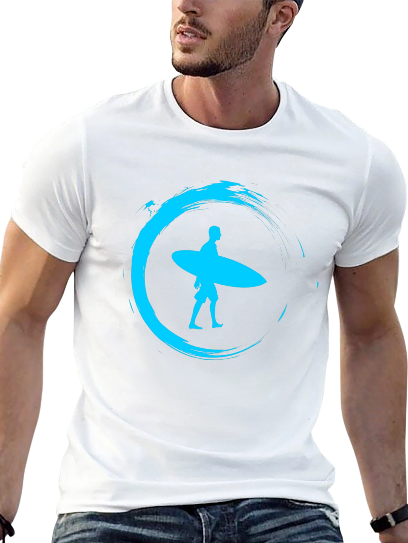 Surfer Silhouette Tee - Black Cotton Graphic T-Shirt