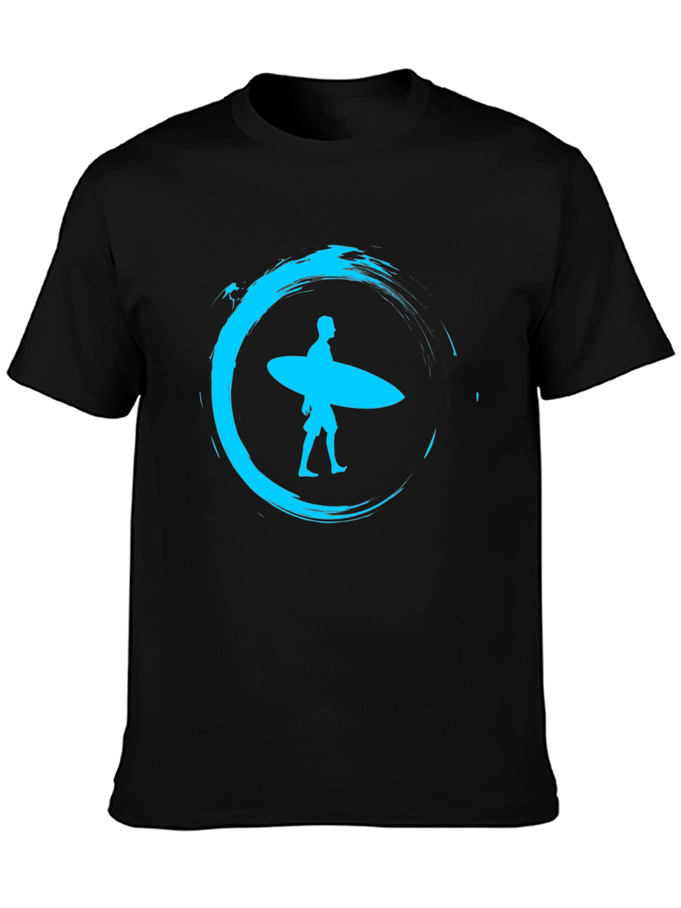 Surfer Silhouette Tee - Black Cotton Graphic T-Shirt