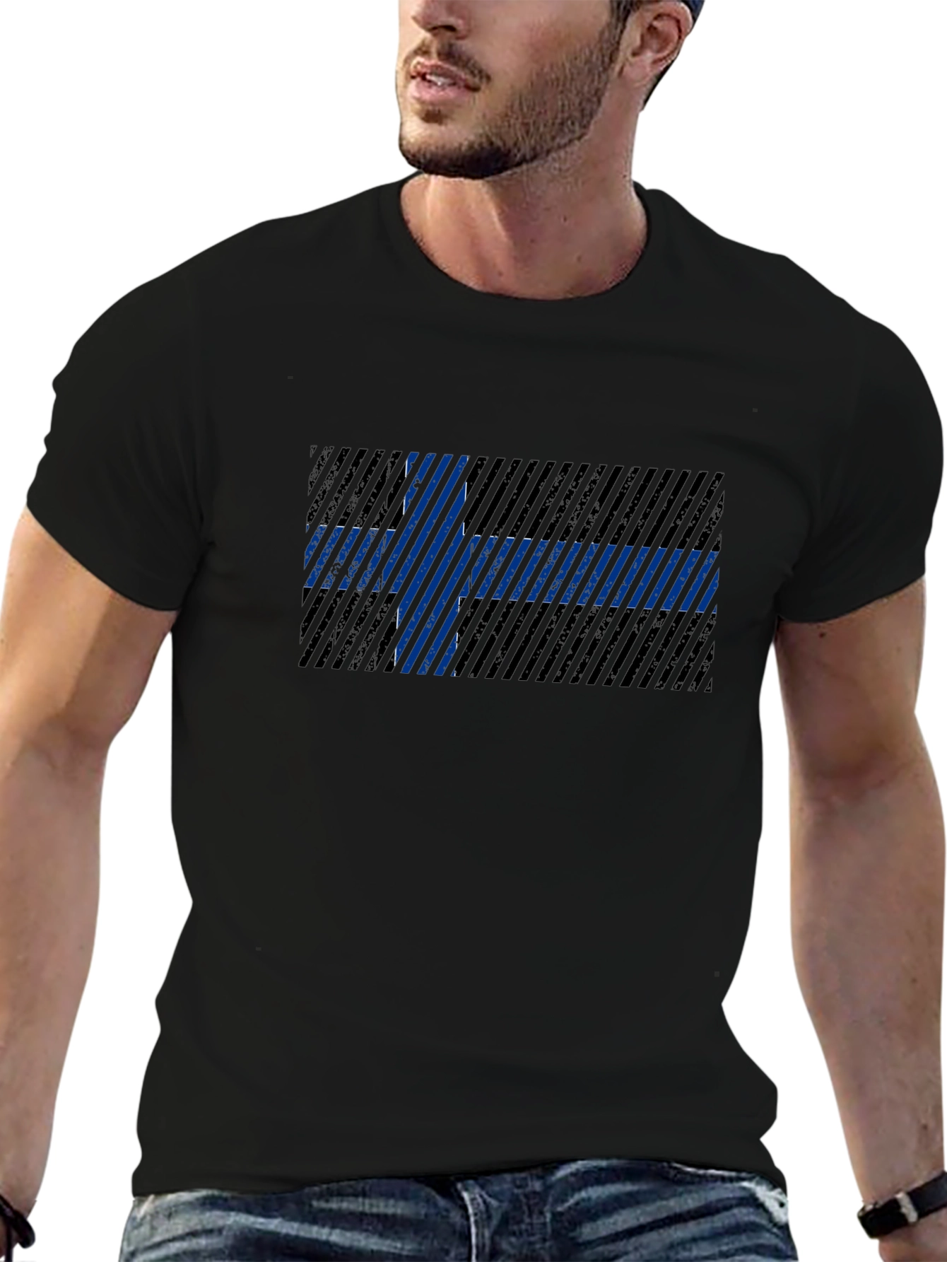 Striped Finland Flag Graphic T-Shirt