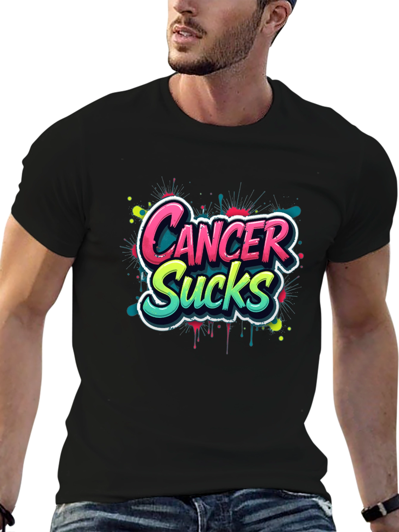Cancer Sucks Graphic T-Shirt - Black Tee