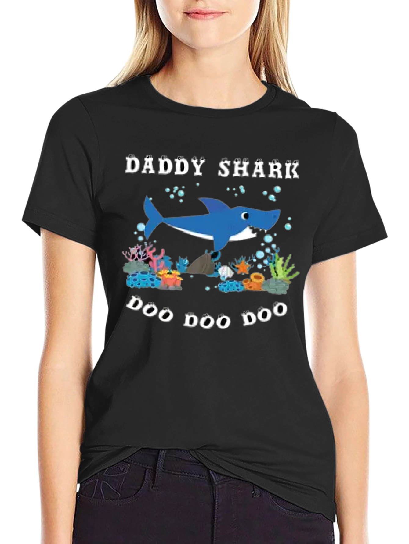 Daddy Shark Doo Doo Doo Black T-Shirt