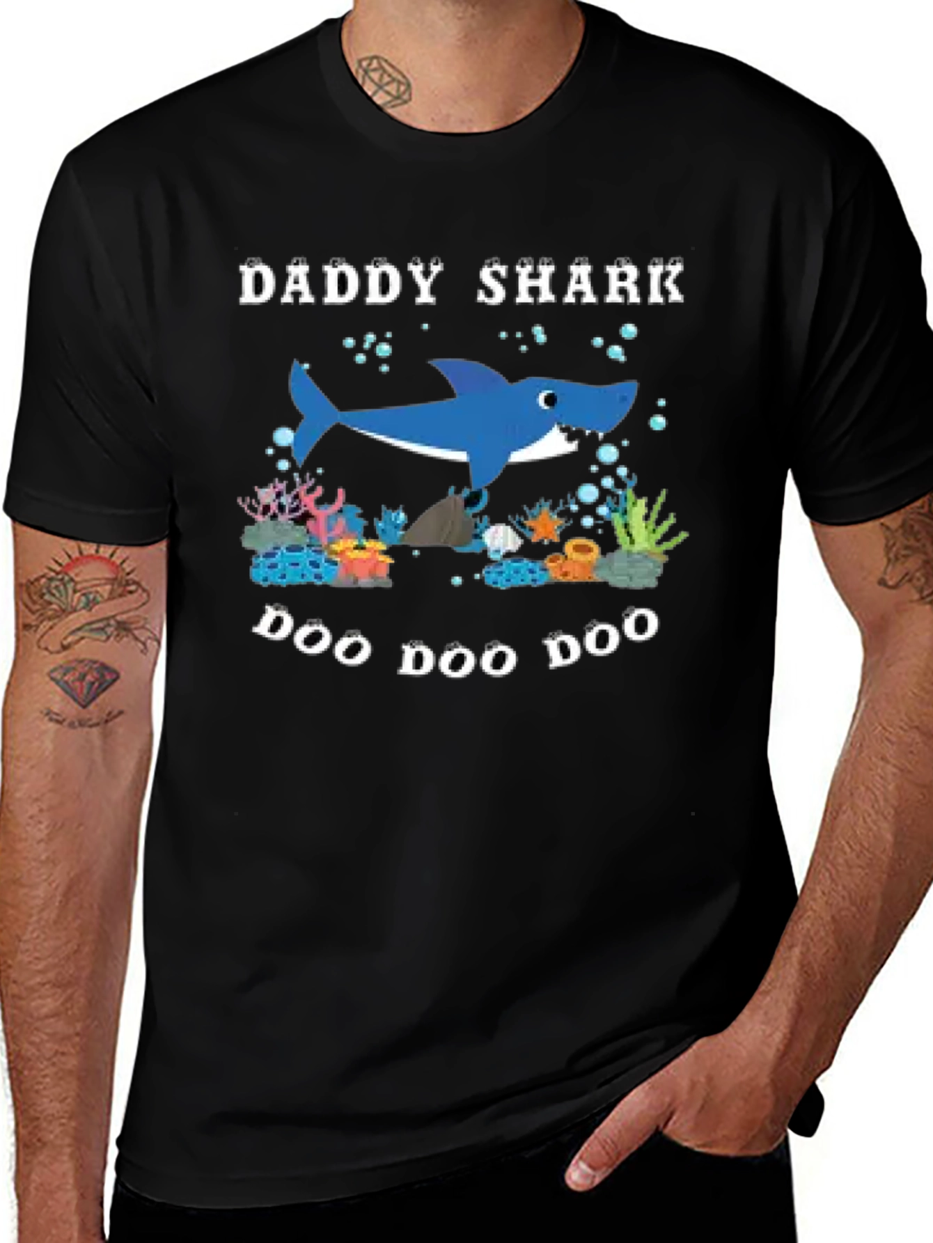 Daddy Shark Doo Doo Doo Black T-Shirt