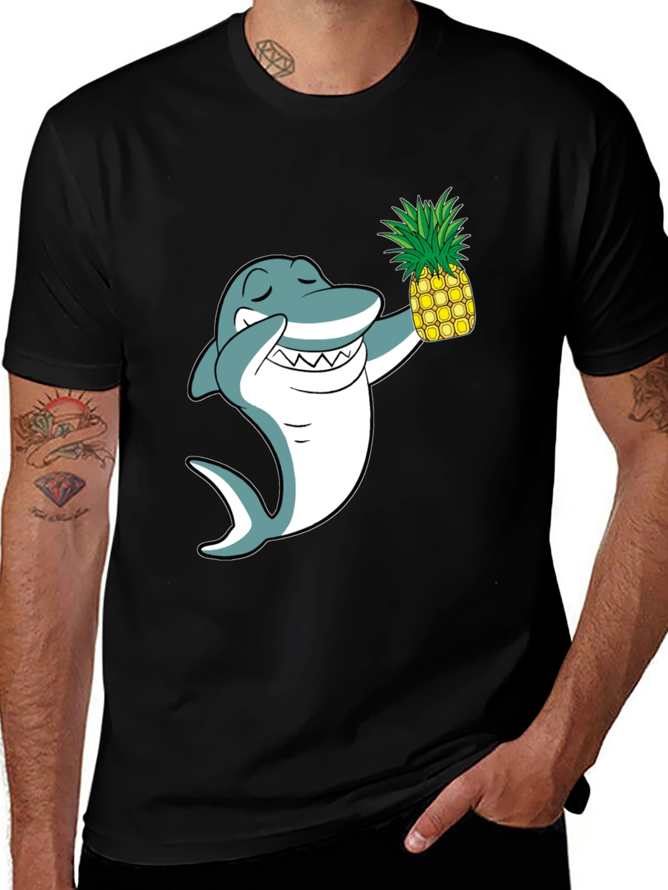 Shark with Pineapple Graphic T-Shirt