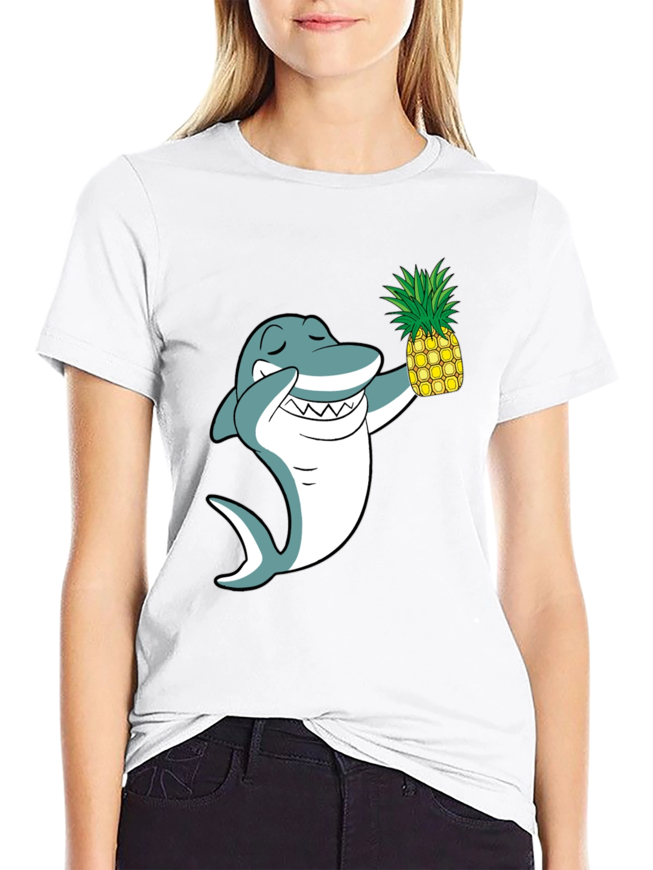 Shark with Pineapple Graphic T-Shirt