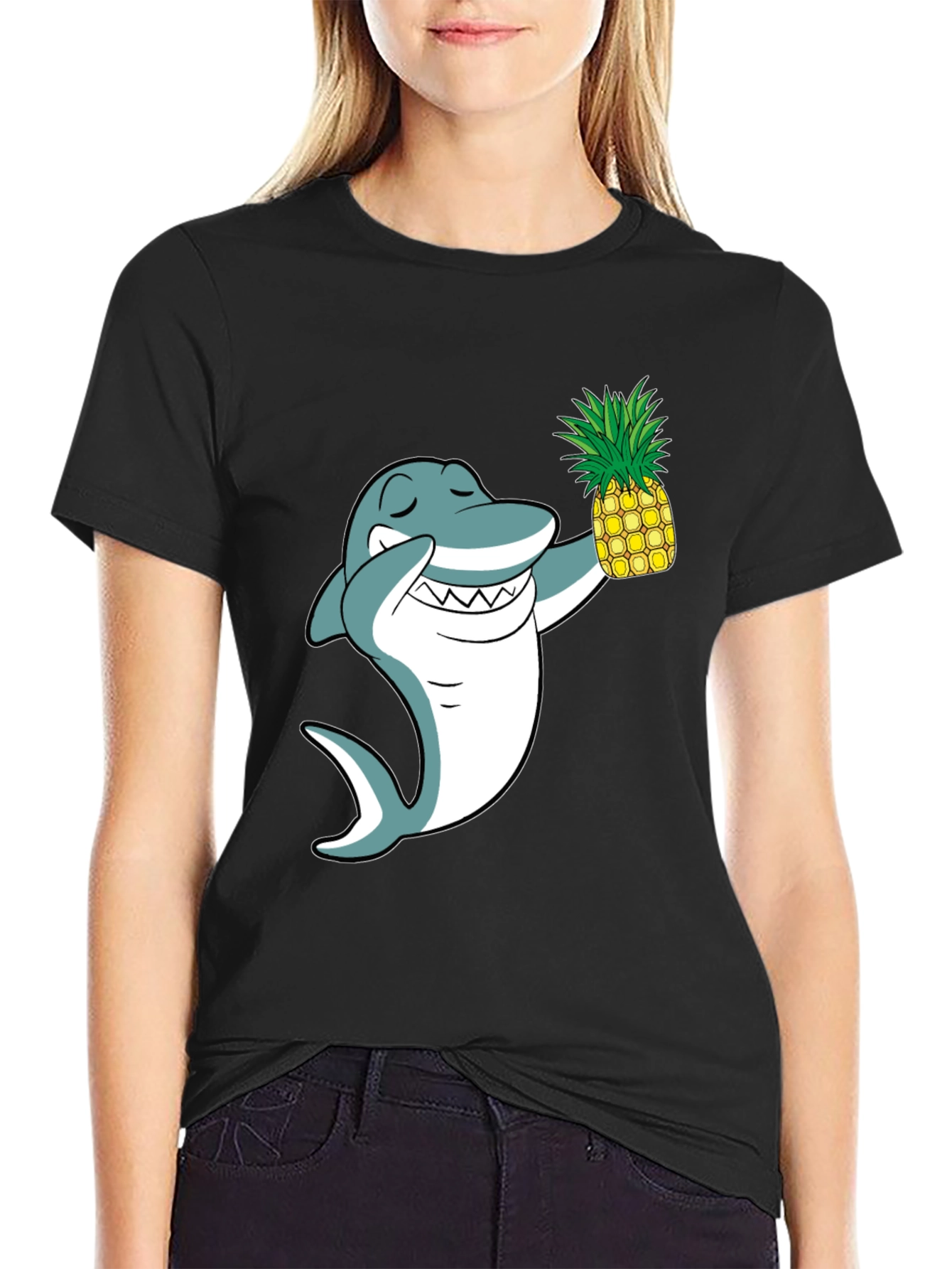 Shark with Pineapple Graphic T-Shirt