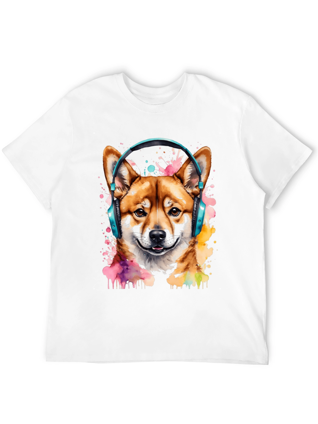 Shiba Inu Headphones Black Graphic Tee