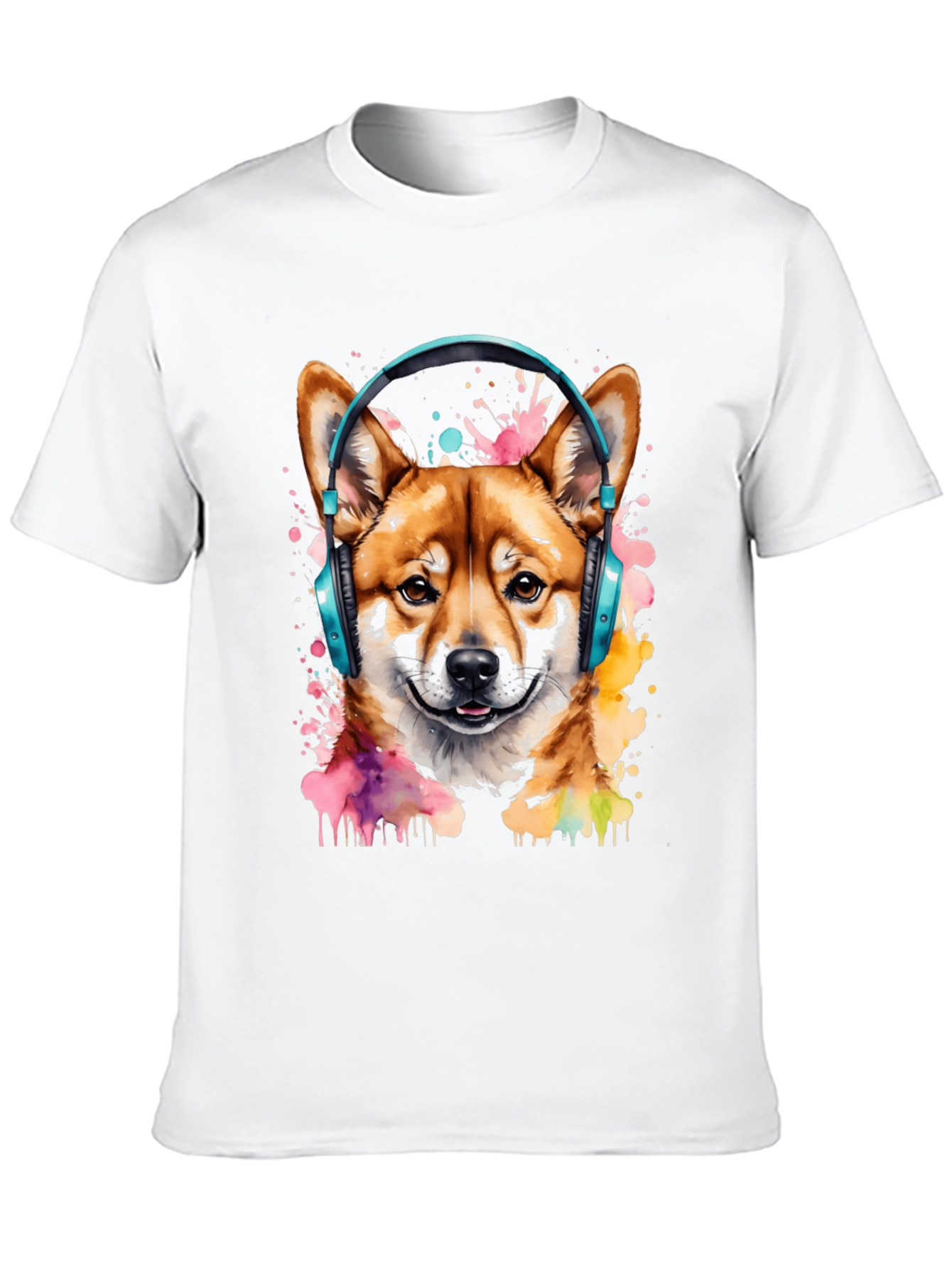 Shiba Inu Headphones Black Graphic Tee