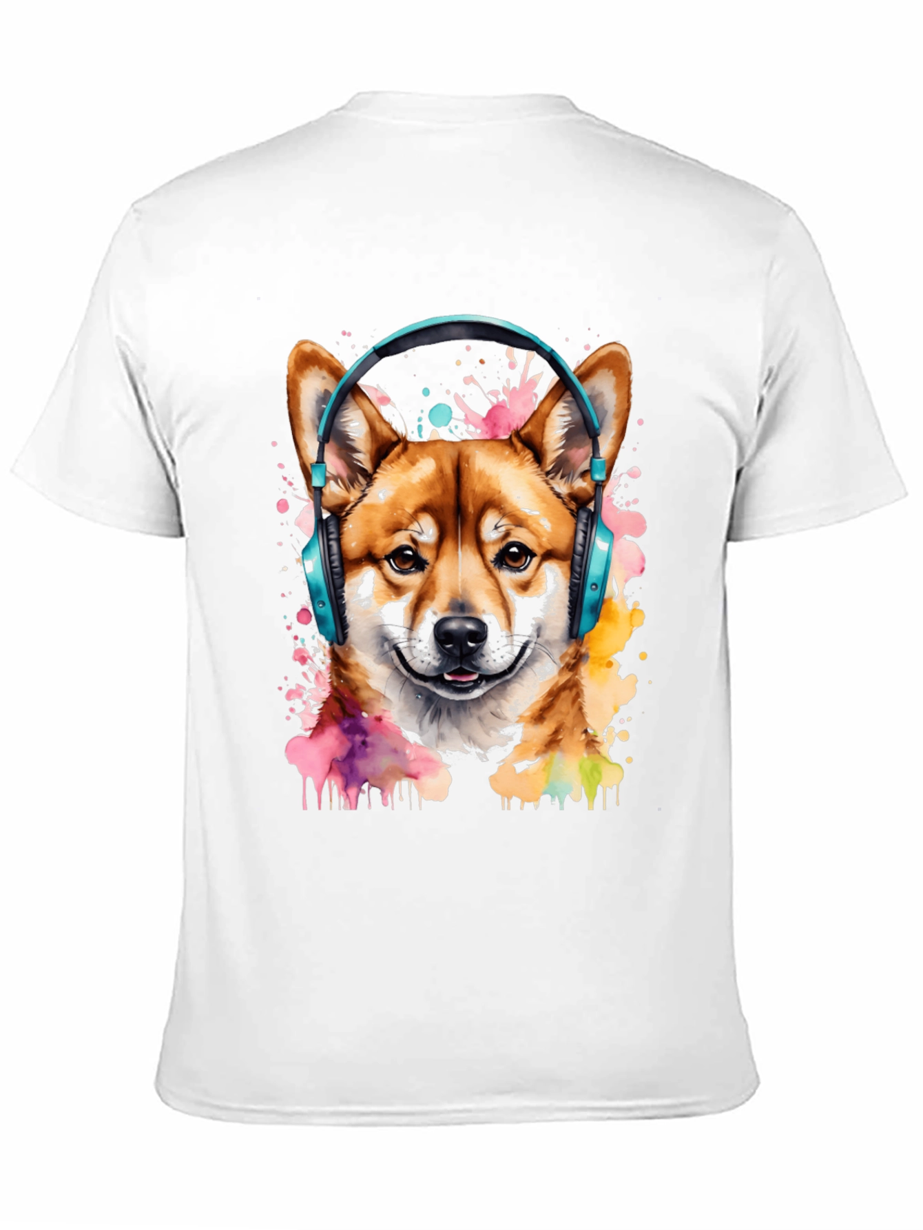 Shiba Inu Headphones Black Graphic Tee
