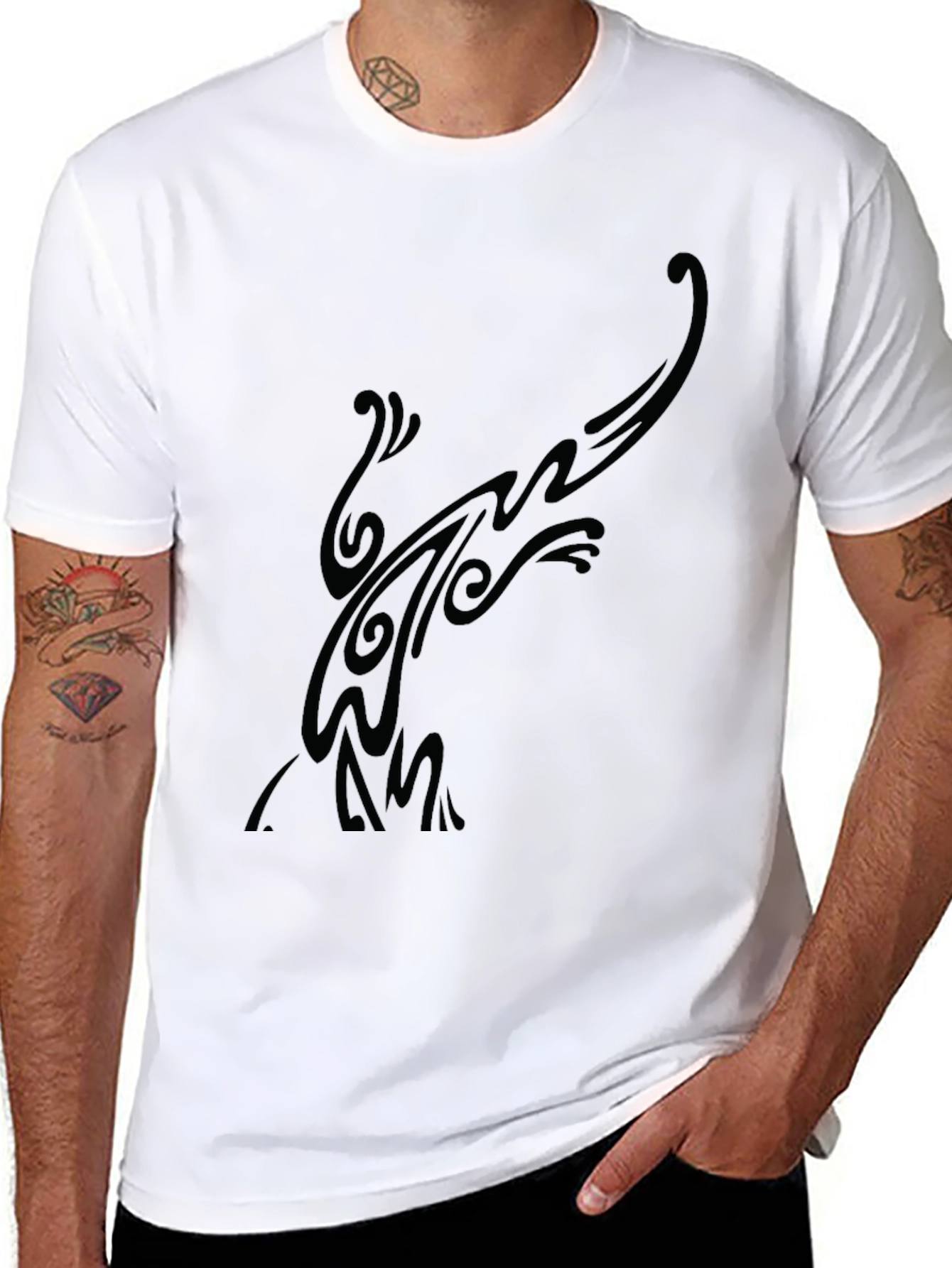 Mens Black Graphic Tee - Abstract Design