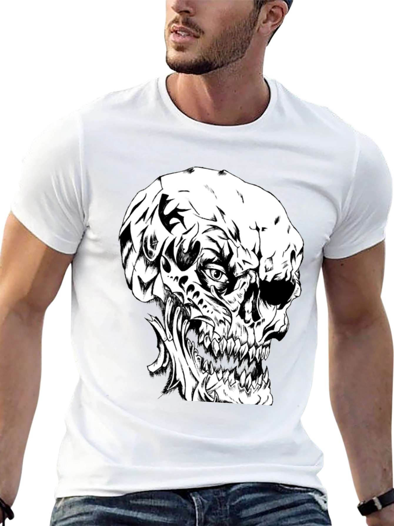 Edgy Skull Graphic Black T-Shirt