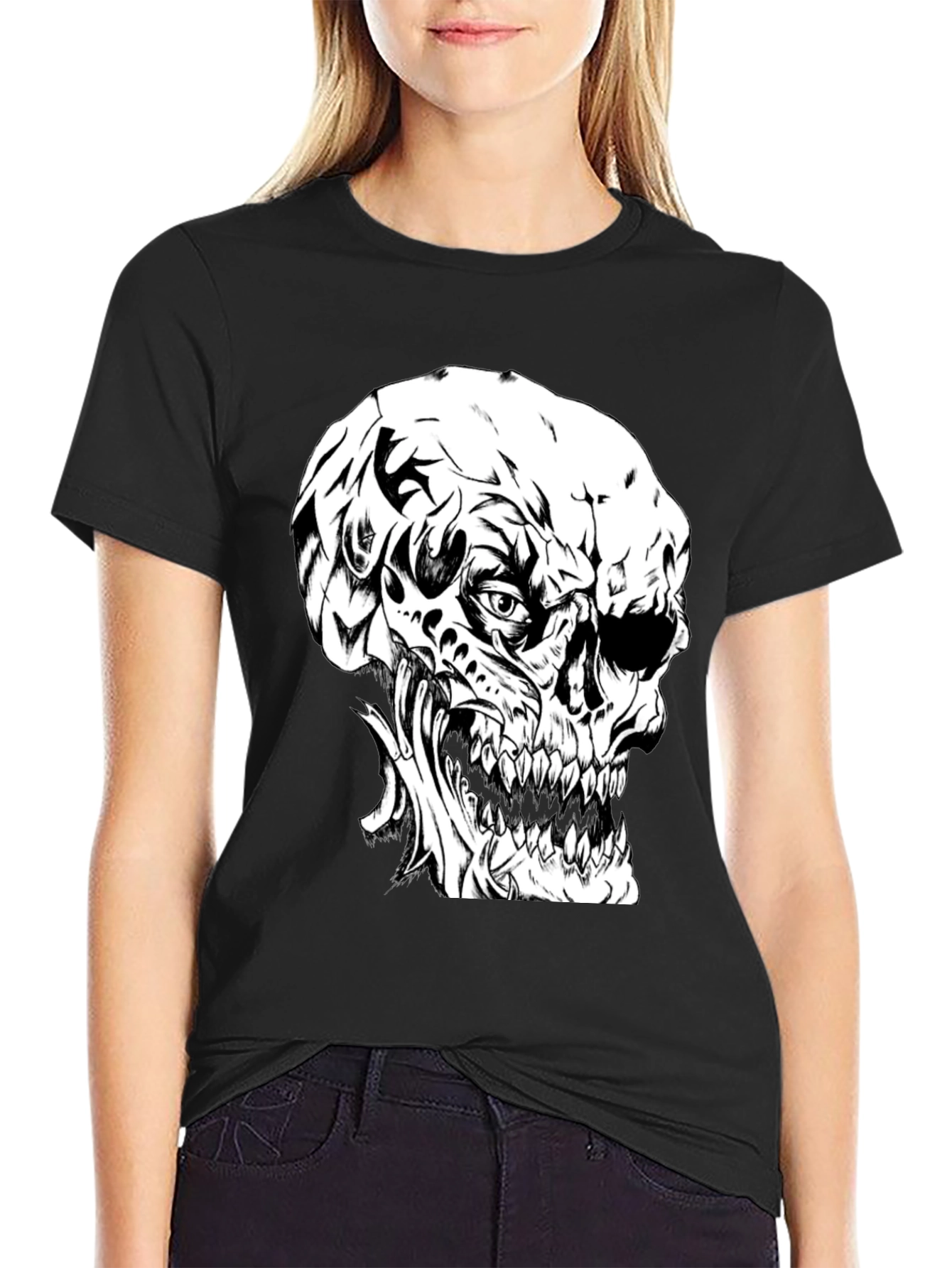 Edgy Skull Graphic Black T-Shirt