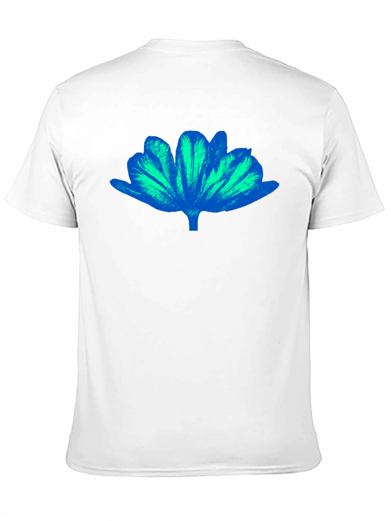 Blue Floral Print Mens Black T-Shirt