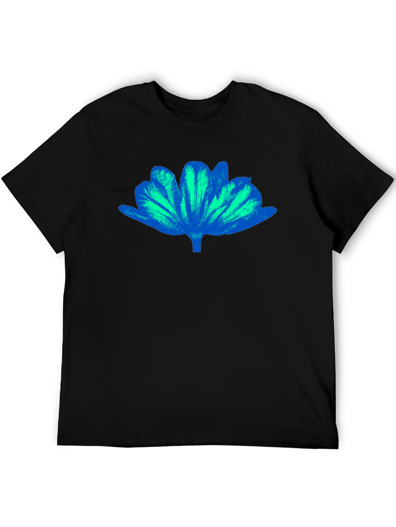 Blue Floral Print Mens Black T-Shirt