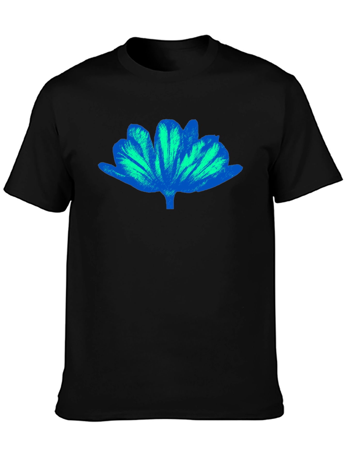 Blue Floral Print Mens Black T-Shirt