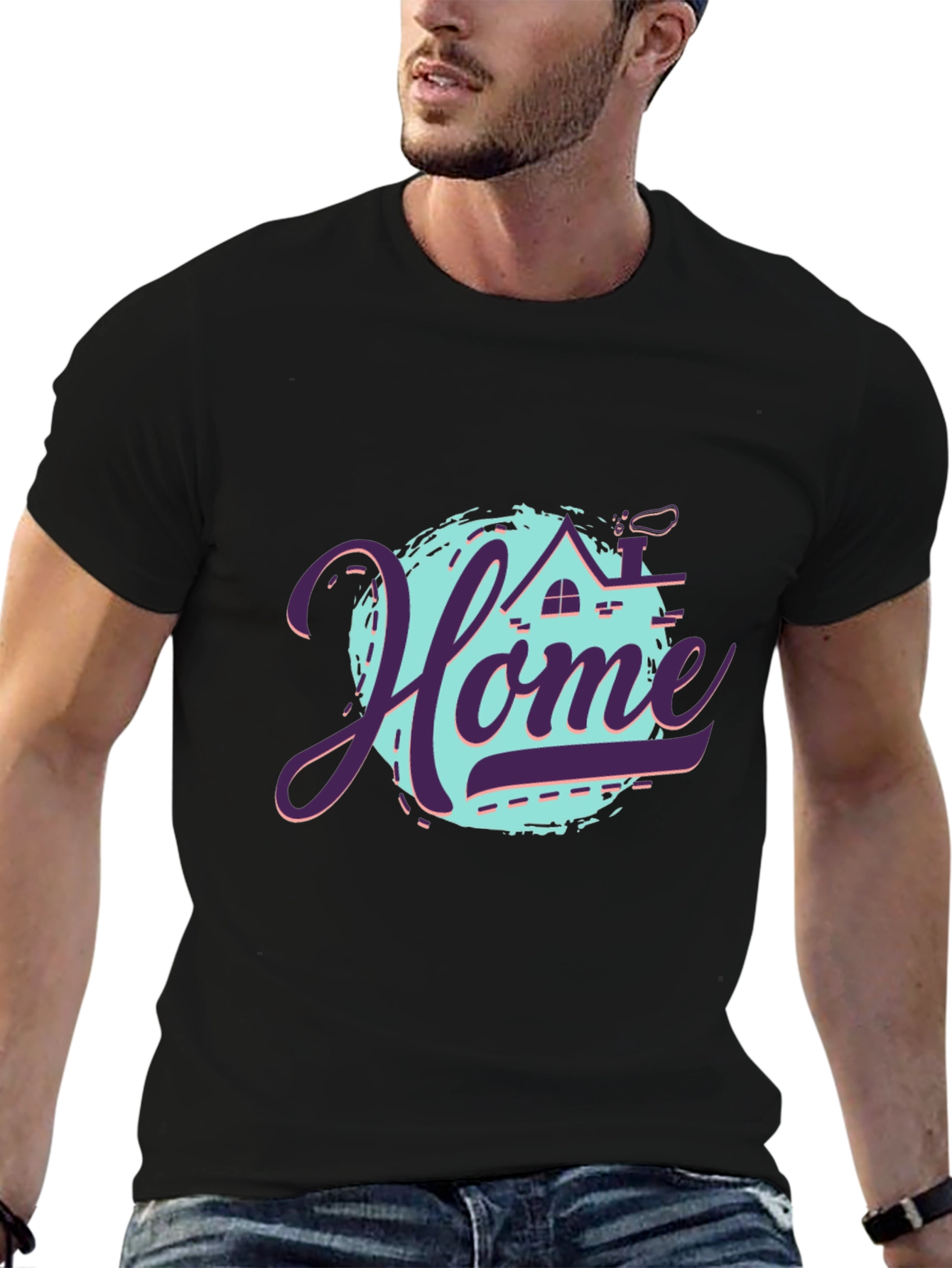 Stylish Home Graphic Black T-Shirt
