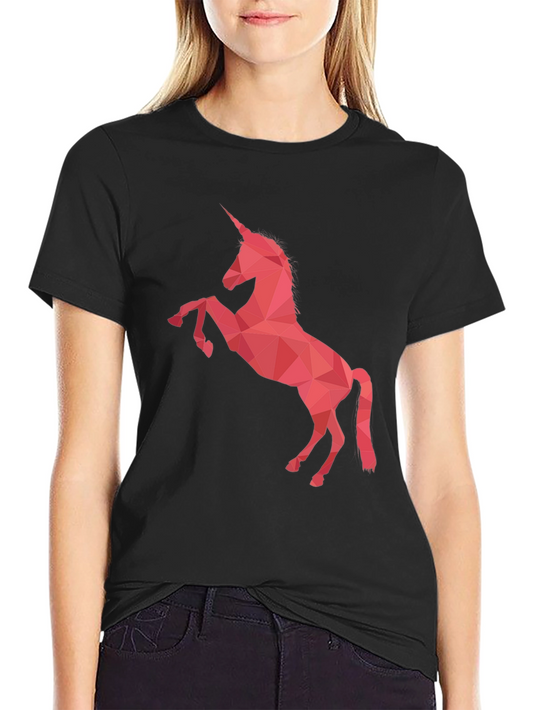 Geometric Unicorn Graphic Tee - Black Cotton Shirt