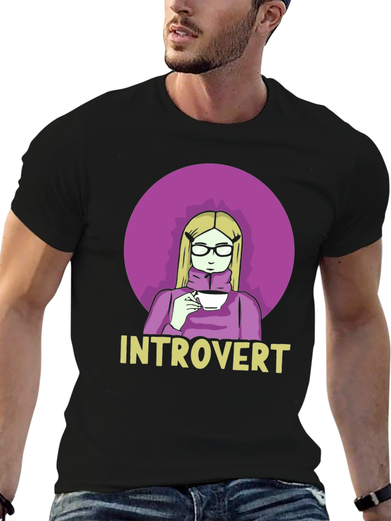 Introvert Tee: Cozy Cartoon Graphic T-Shirt