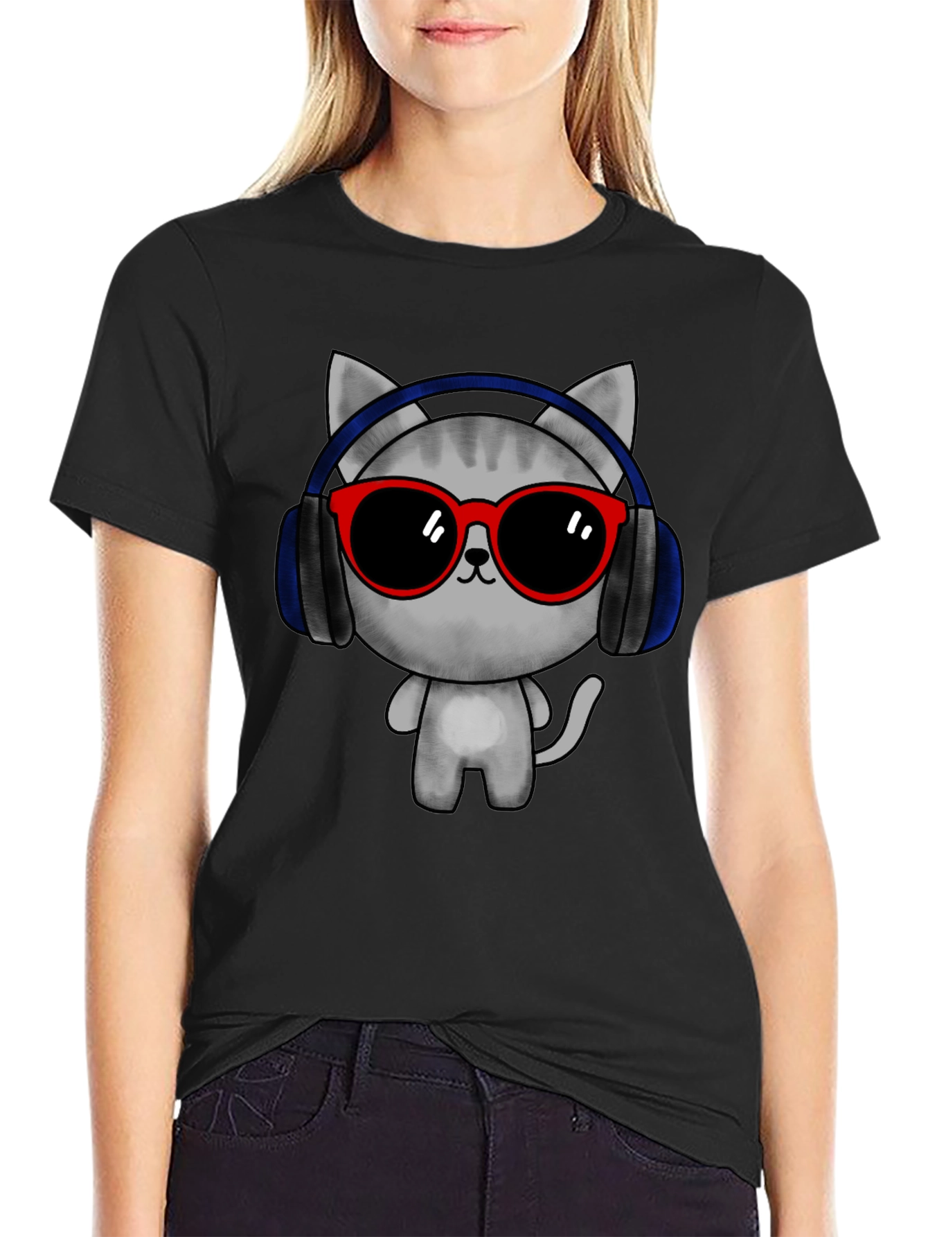 Cool Cat Tee: DJ Cat with Headphones & Sunglasses