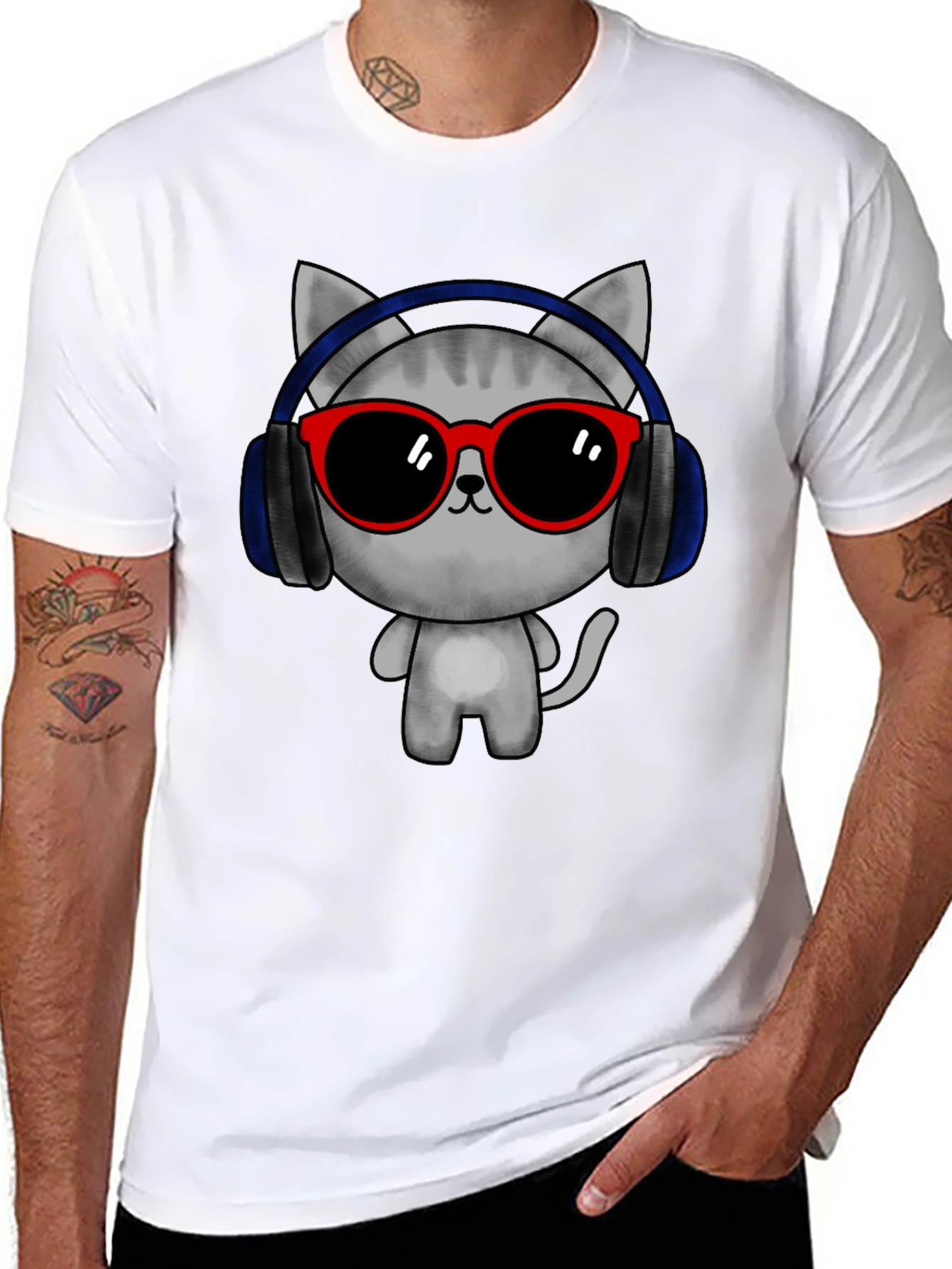Cool Cat Tee: DJ Cat with Headphones & Sunglasses