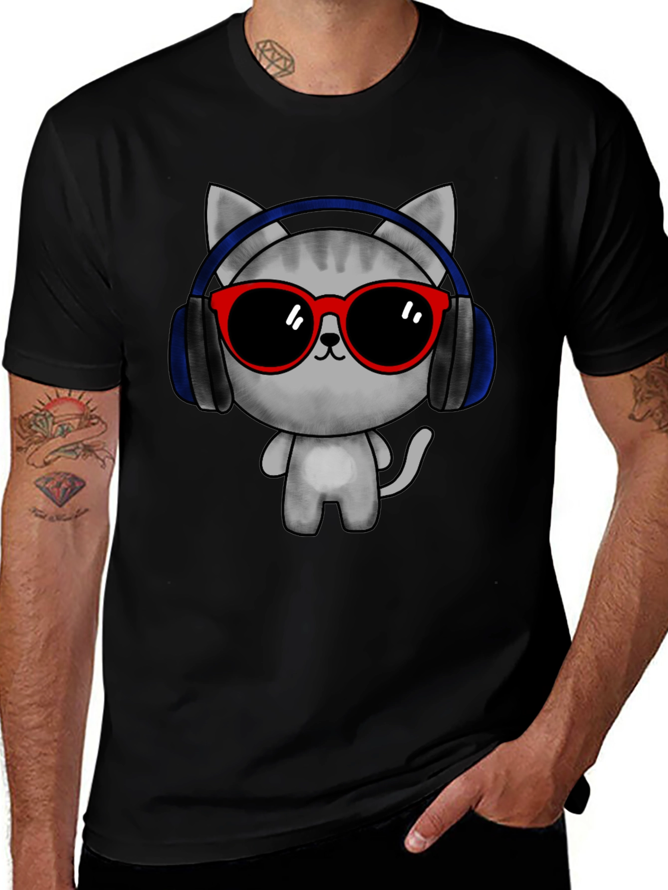 Cool Cat Tee: DJ Cat with Headphones & Sunglasses