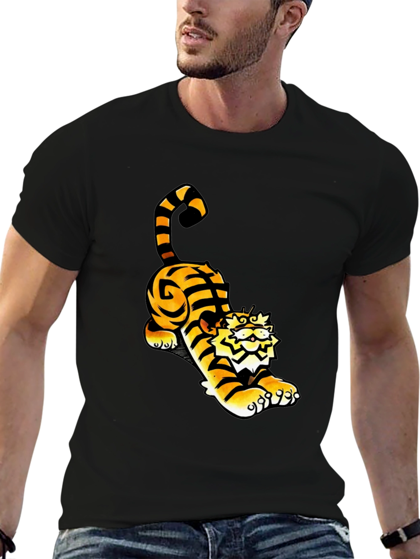 Cool Tiger Graphic Tee - Black Cotton T-Shirt