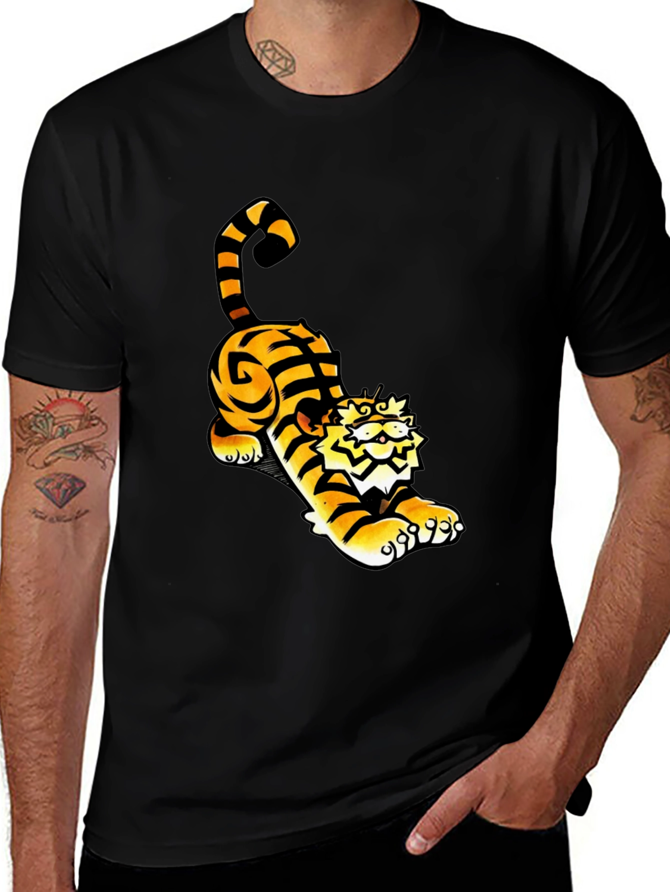 Cool Tiger Graphic Tee - Black Cotton T-Shirt