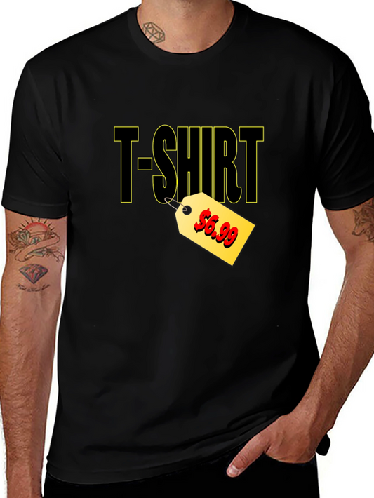 Black T-Shirt with Price Tag Graphic
