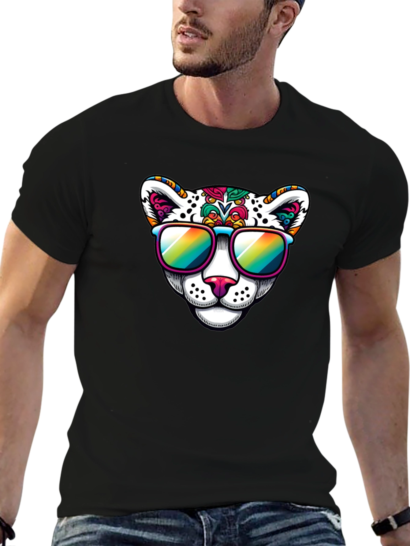 Cool Cat Graphic Tee - Black Cotton Blend