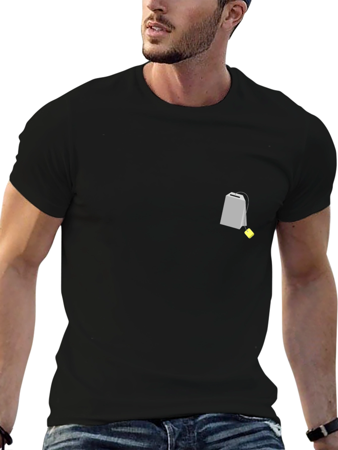 Mens Black Graphic Tee - Teabag Design