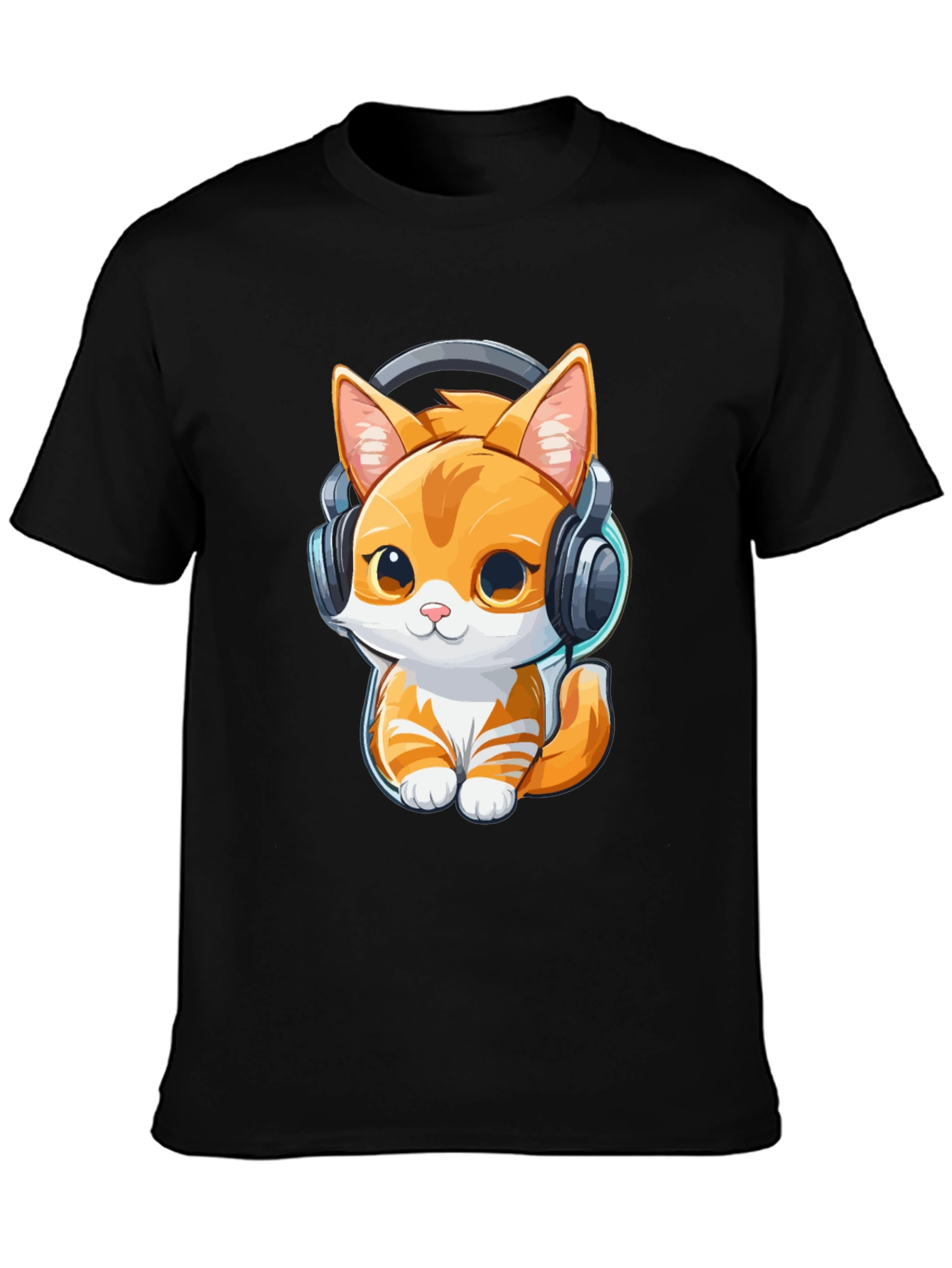 Cute Kitten with Headphones Graphic Tee