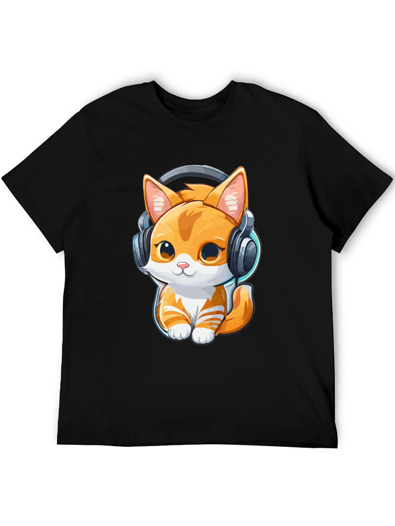 Cute Kitten with Headphones Graphic Tee