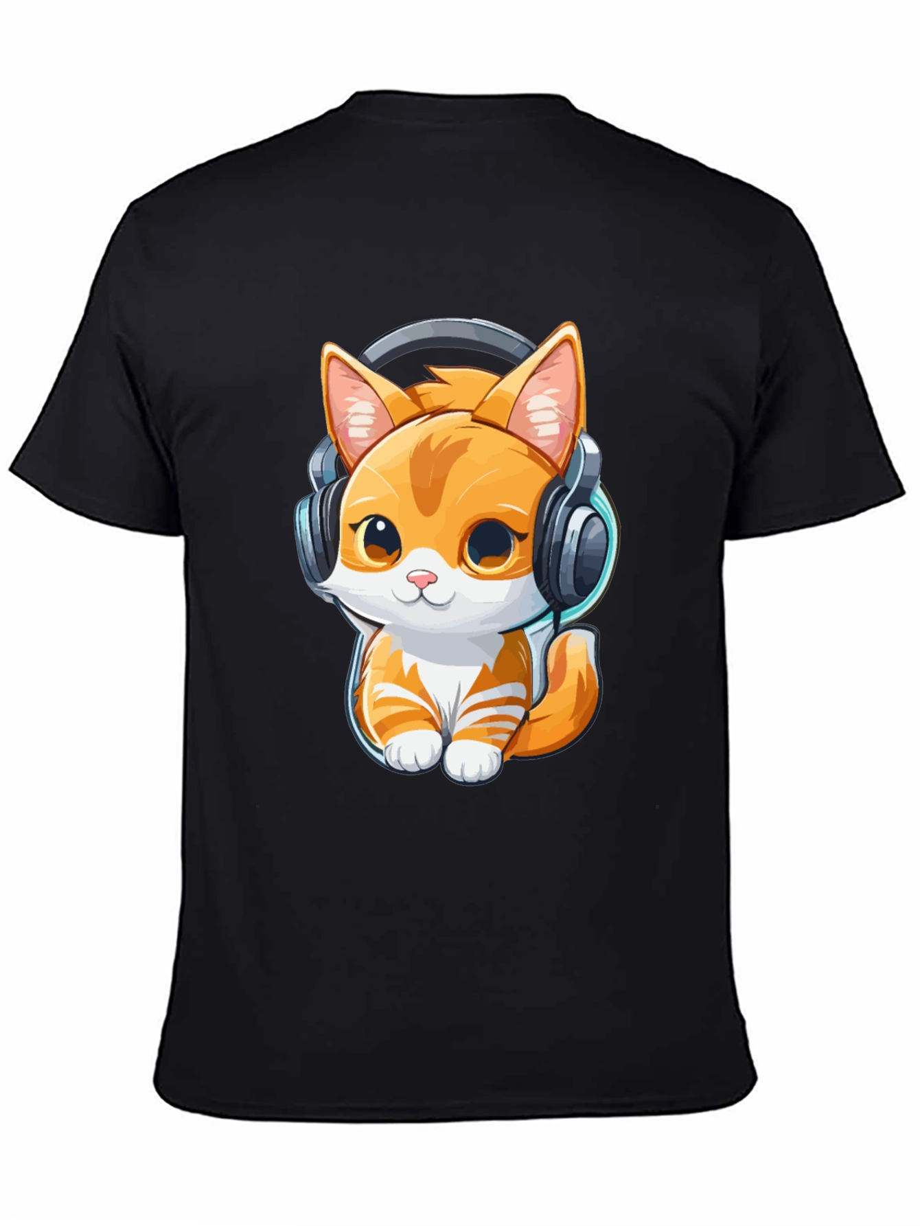 Cute Kitten with Headphones Graphic Tee