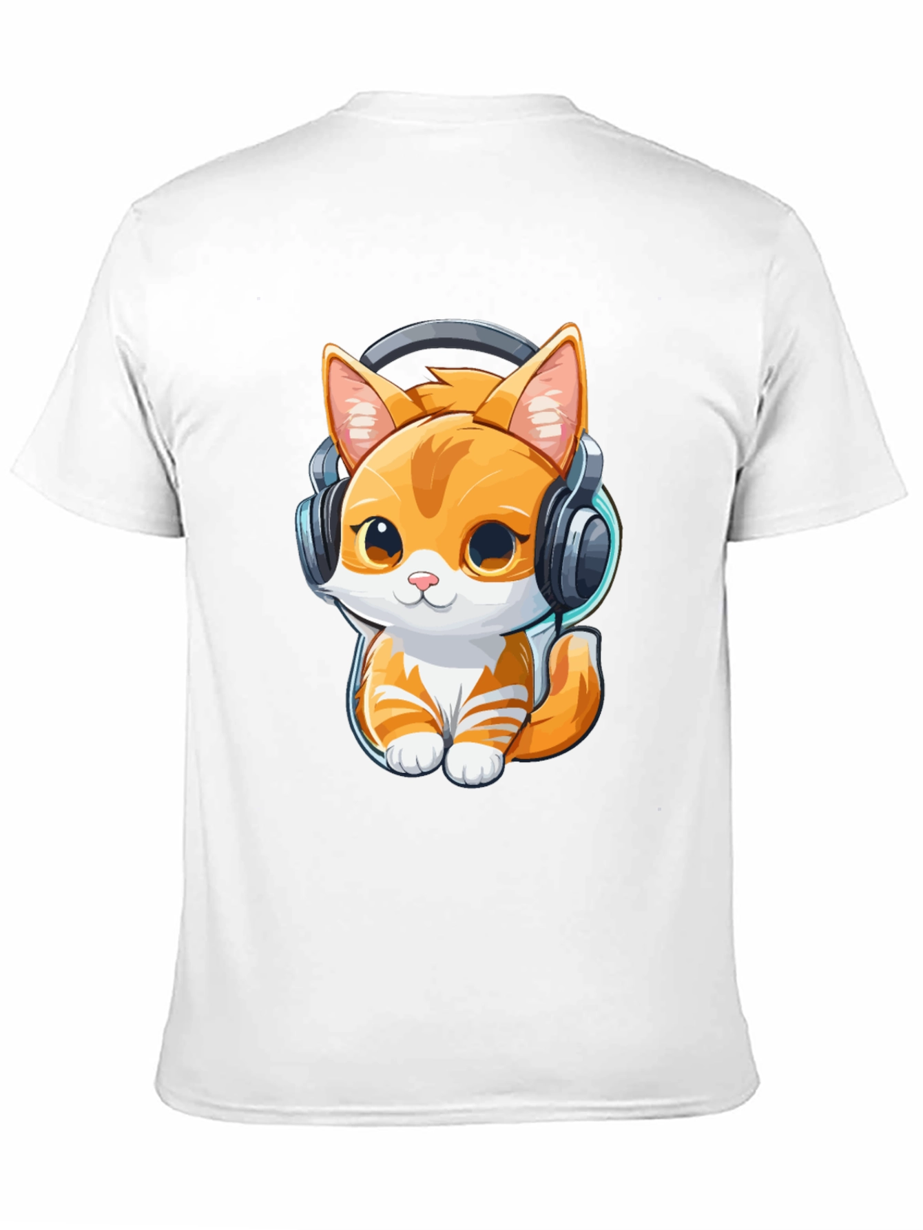 Cute Kitten with Headphones Graphic Tee