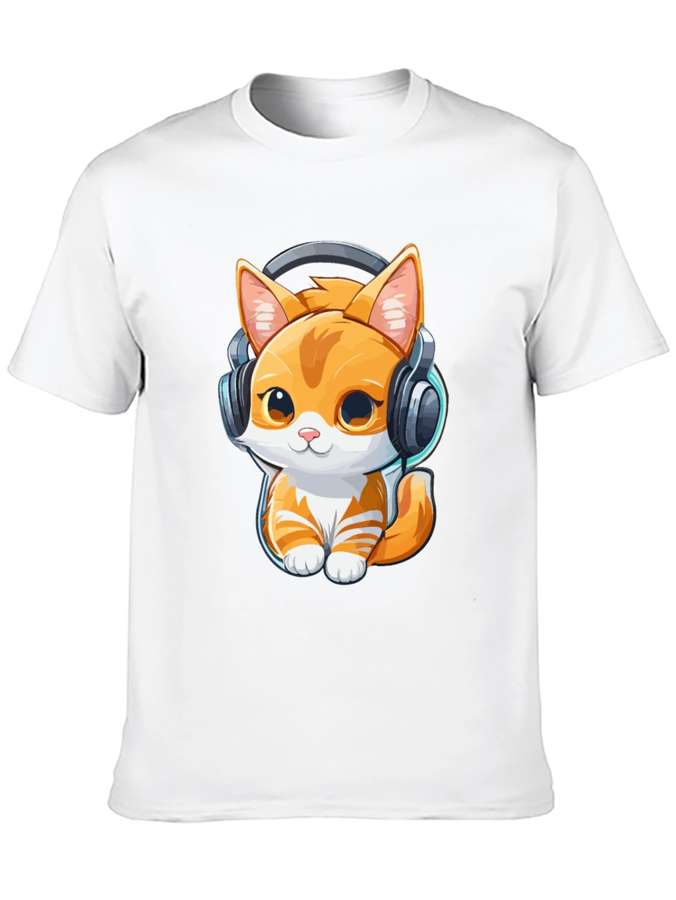 Cute Kitten with Headphones Graphic Tee